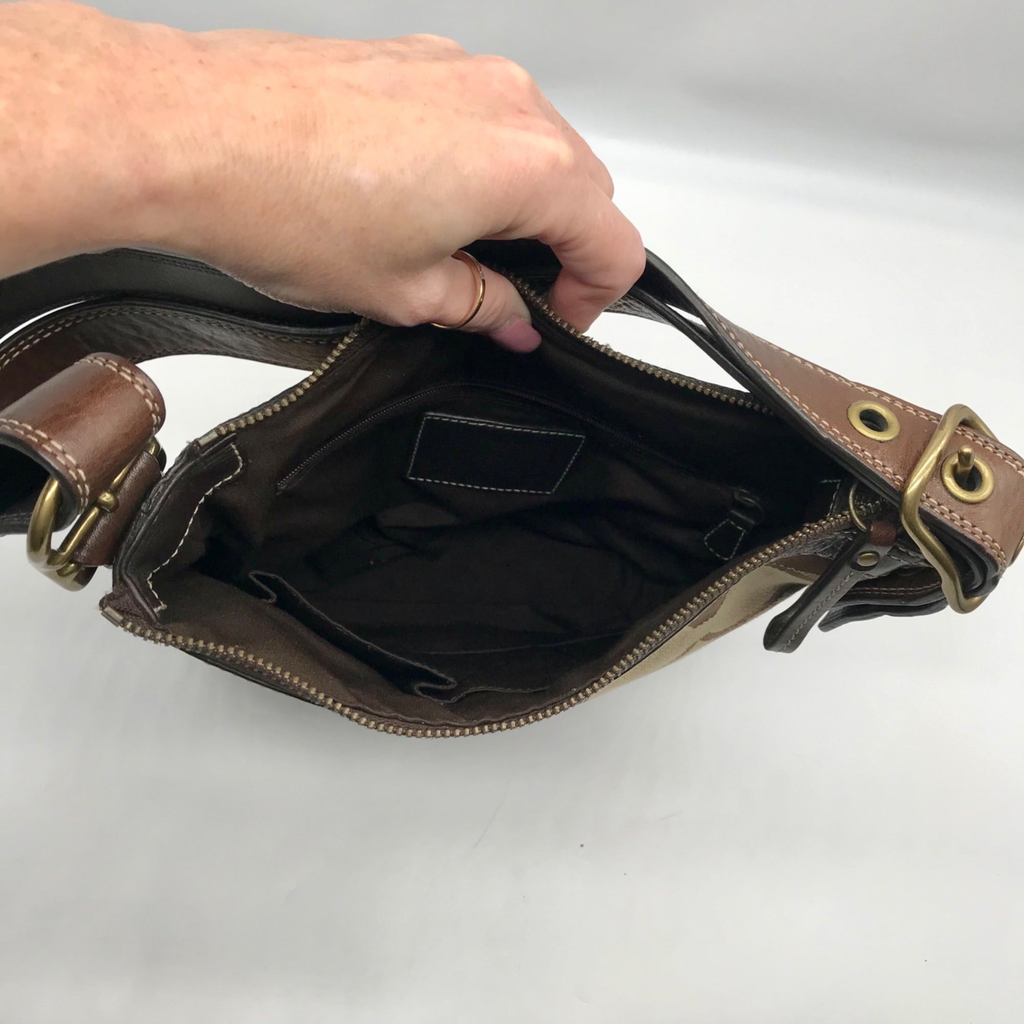 Coach Brown Monogram Patchwork Shoulder Bag 11497