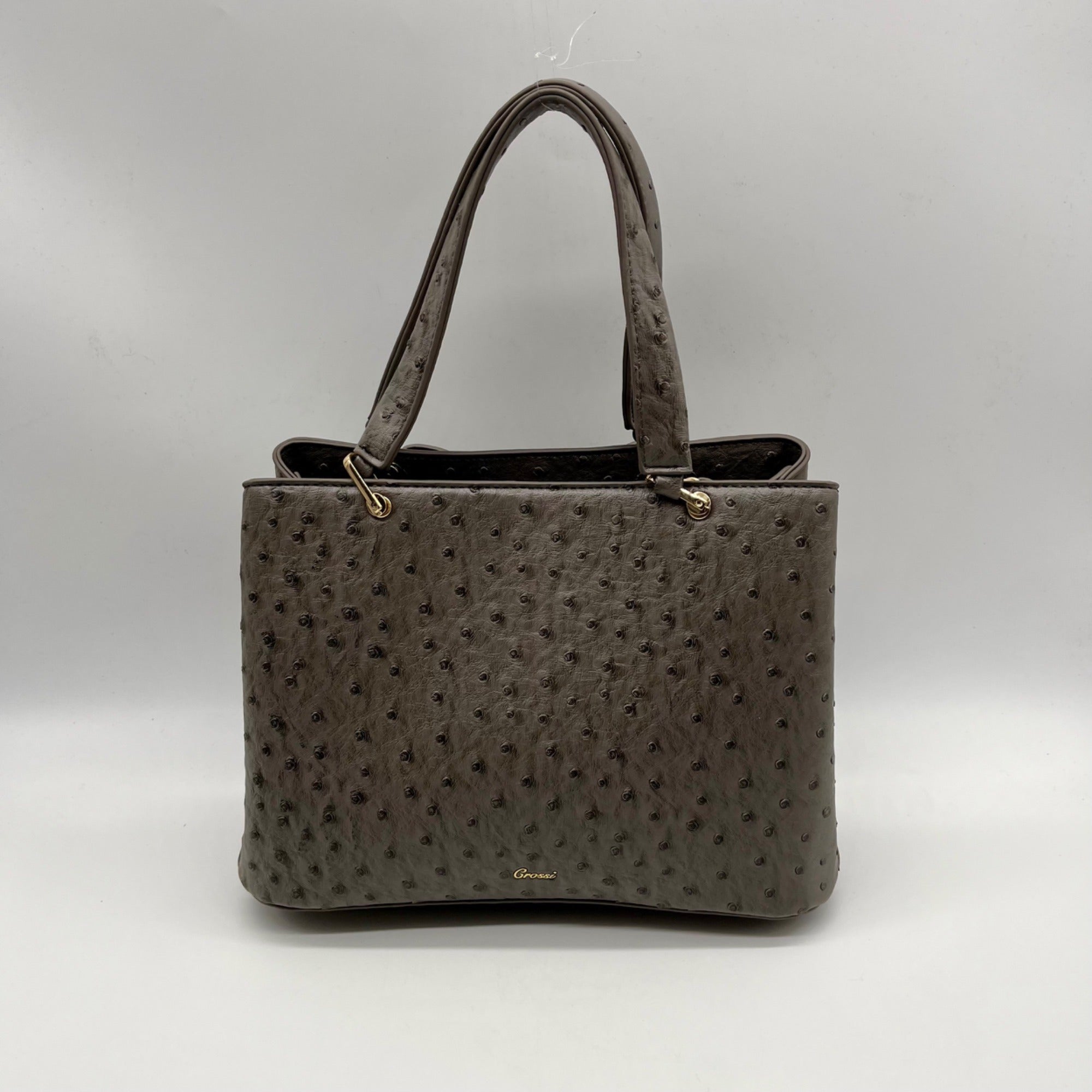 Grossi Grey Faux Leather Ostrich-Textureed Tote Bag