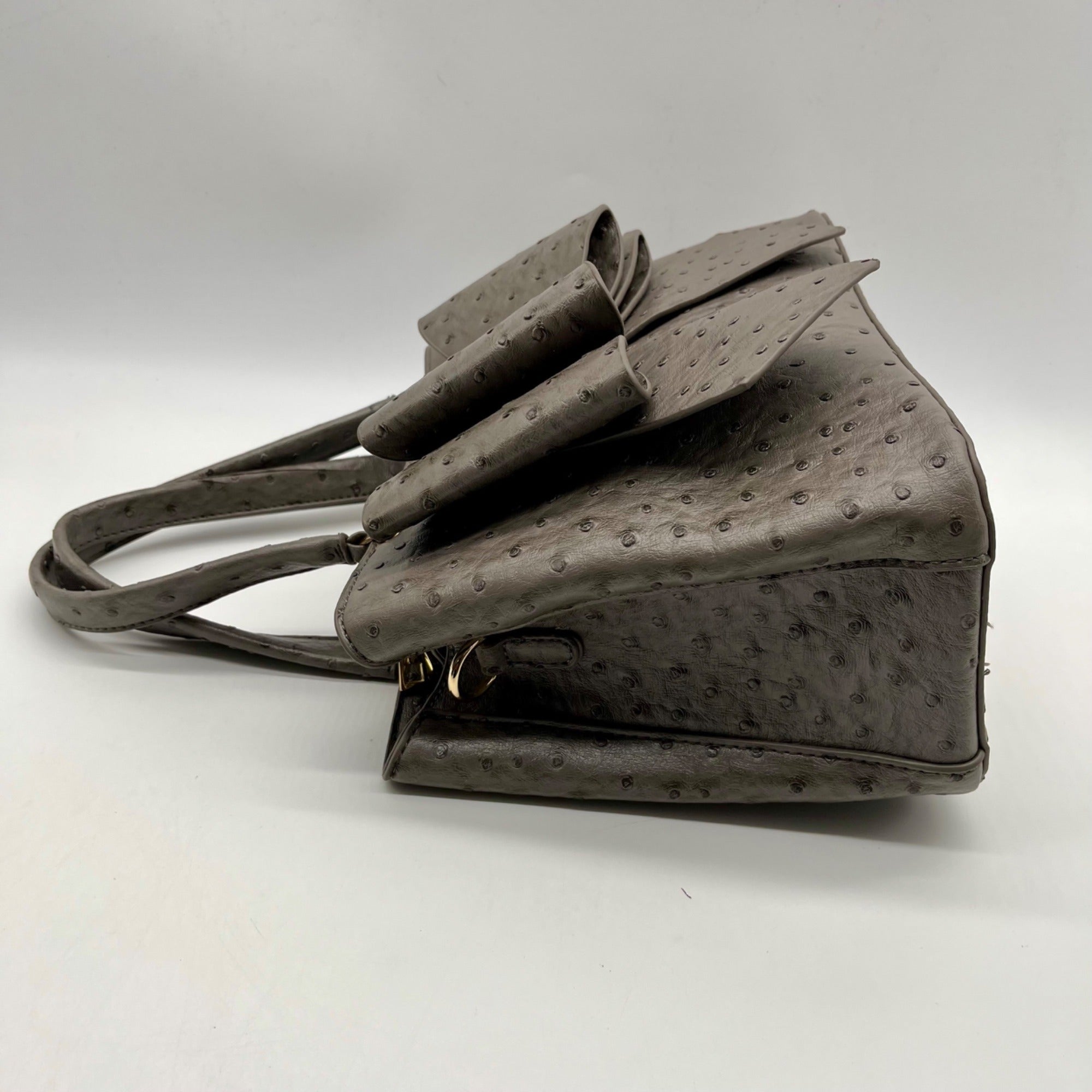Grossi Grey Faux Leather Ostrich-Textureed Tote Bag