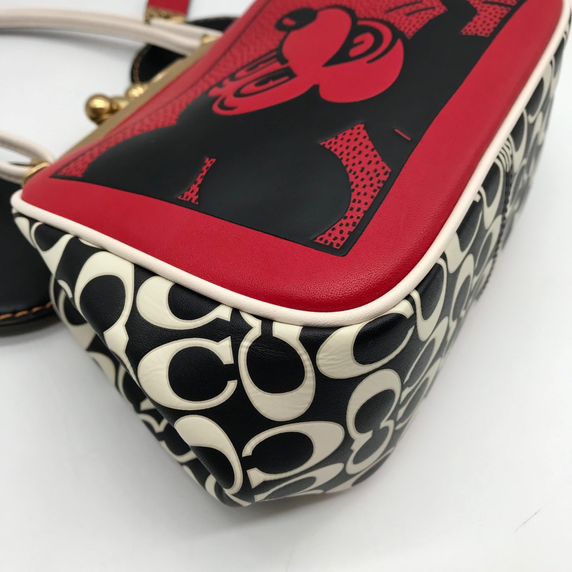 Coach Red Leather Disney Mickey Mouse X Keith Haring Shoulder Bag