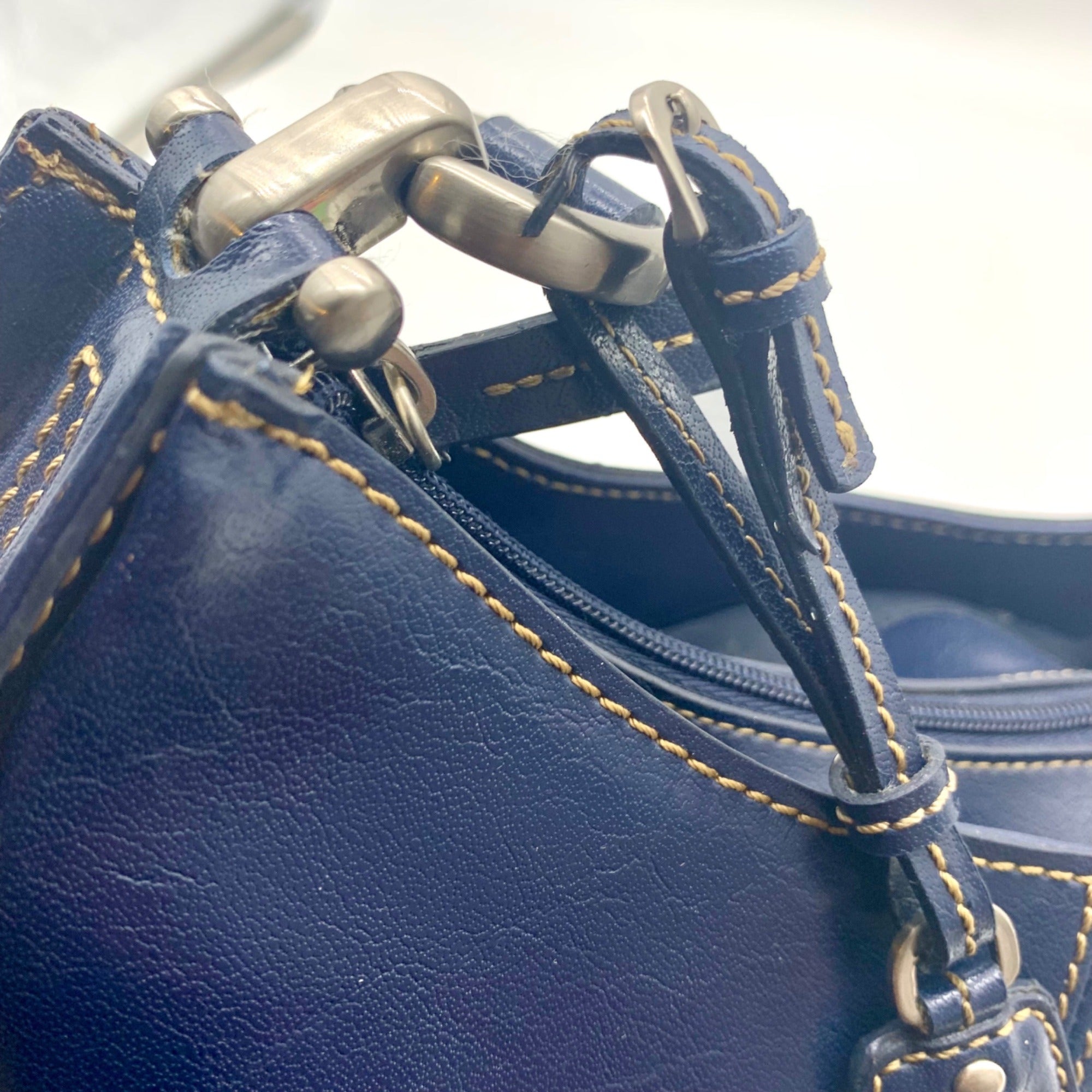 Liz Claiborne Navy Blue Faux Leather Shoulder Bag