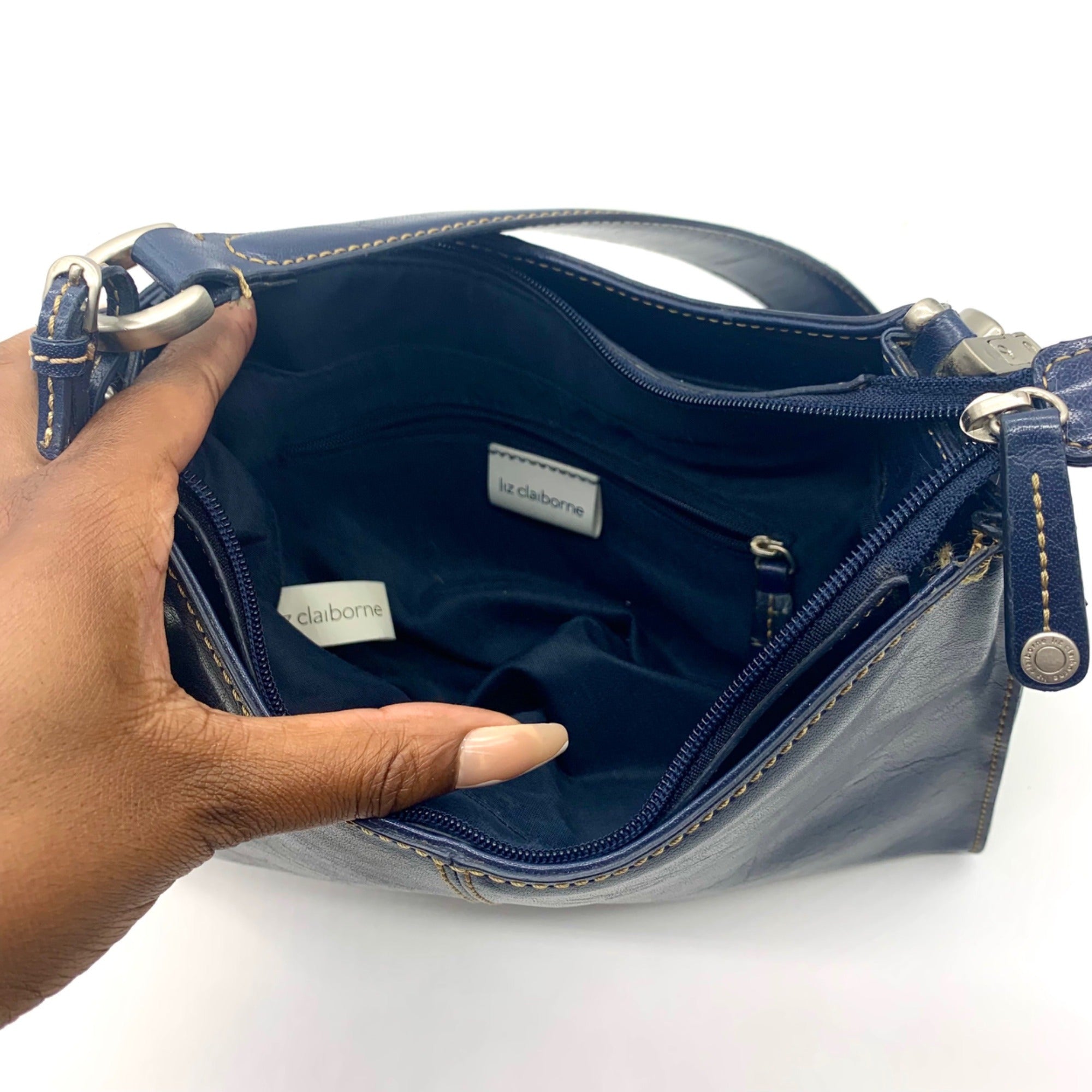 Liz Claiborne Navy Blue Faux Leather Shoulder Bag