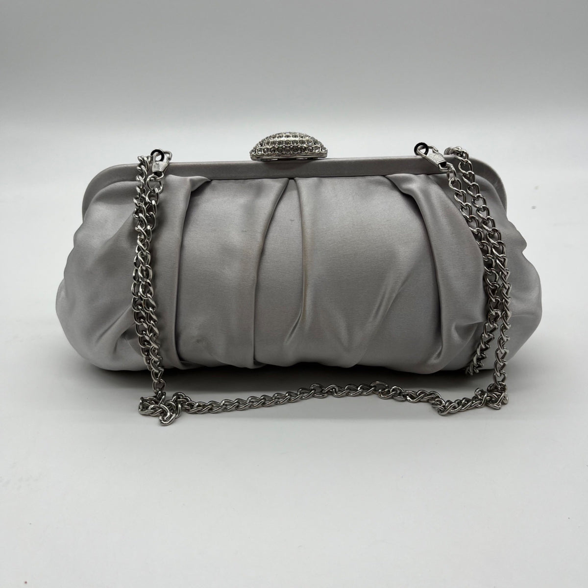 Nina Silver Pleated Satin Clutch