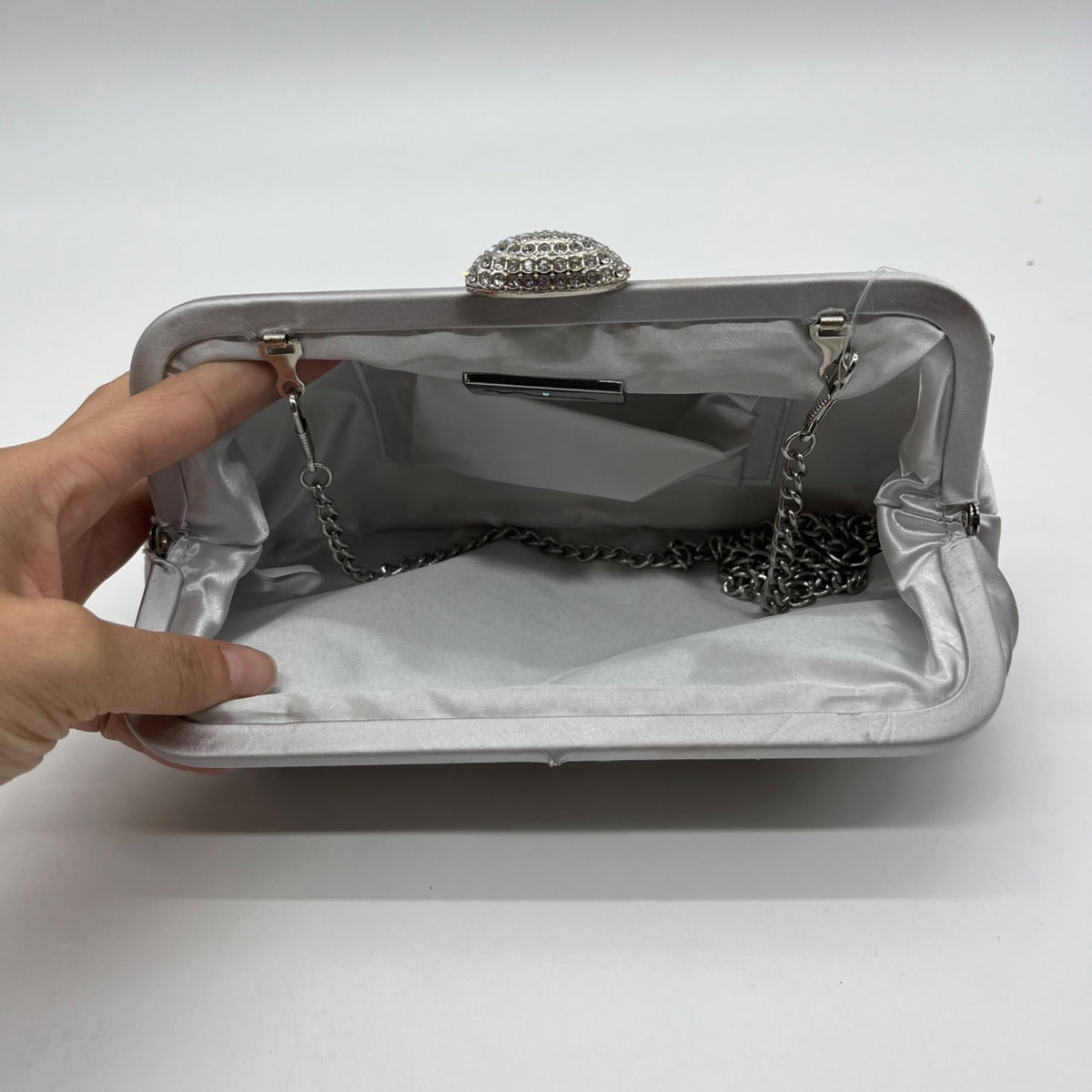 Nina Silver Pleated Satin Clutch