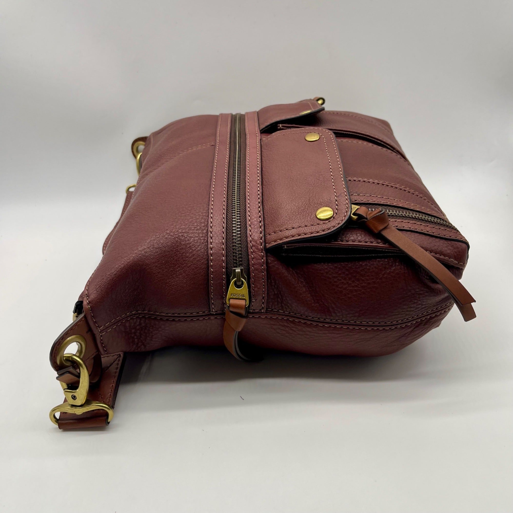 Fossil Brown Pebbled Morgan Travel Shoulder Bag