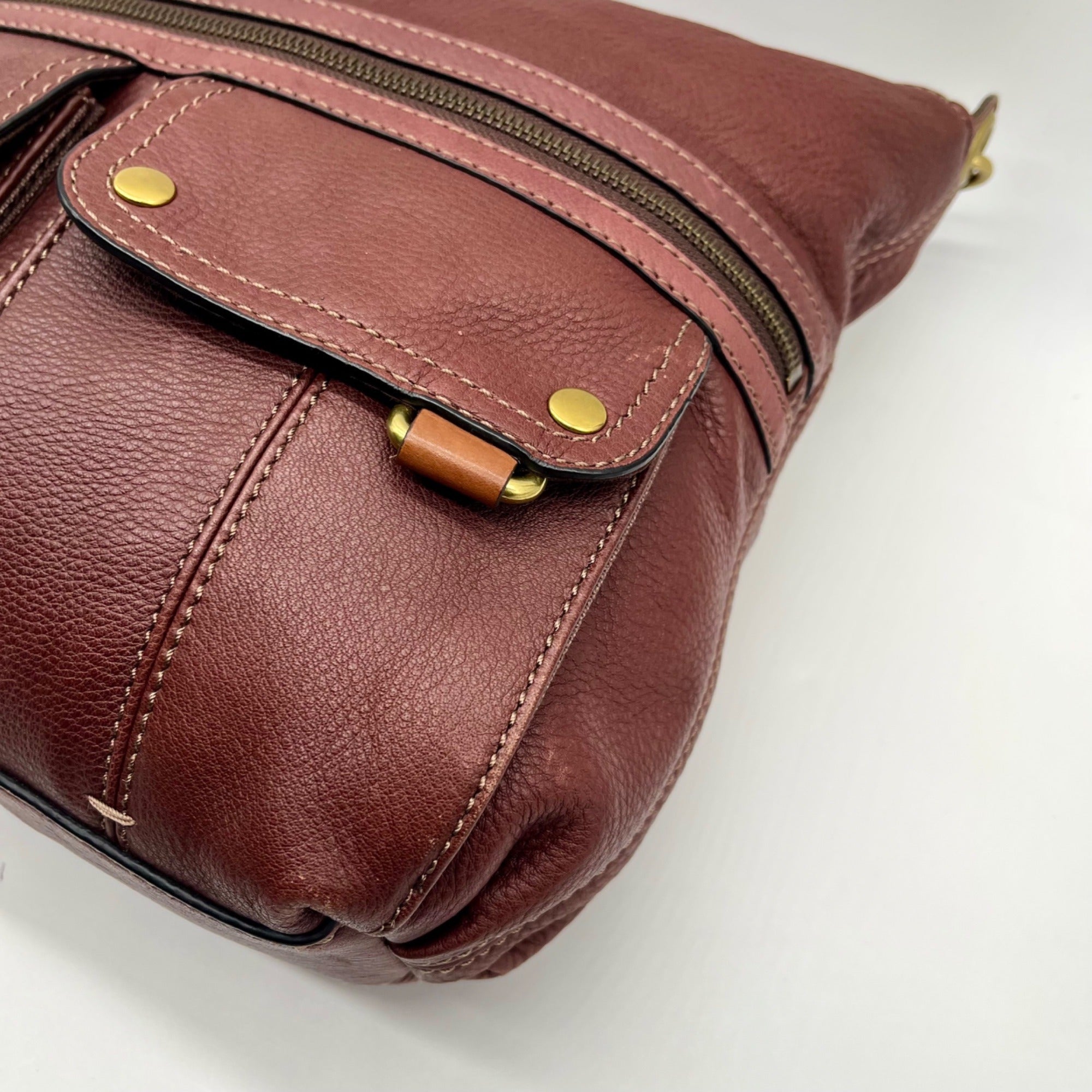 Fossil Brown Pebbled Morgan Travel Shoulder Bag