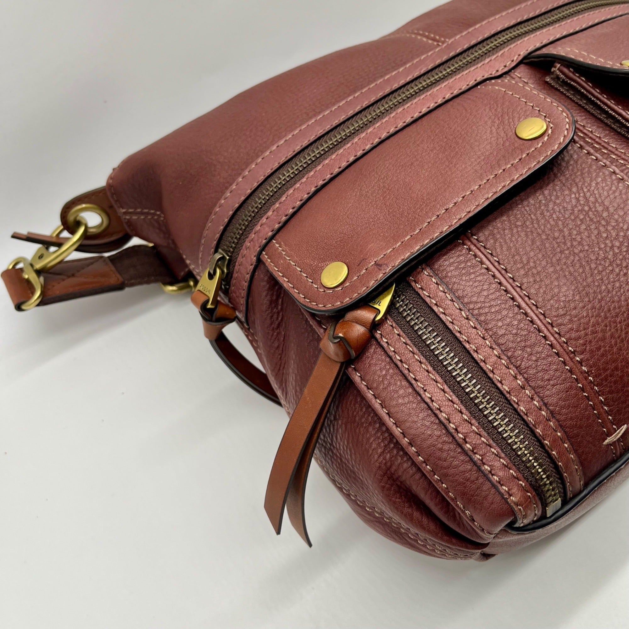 Fossil Brown Pebbled Morgan Travel Shoulder Bag
