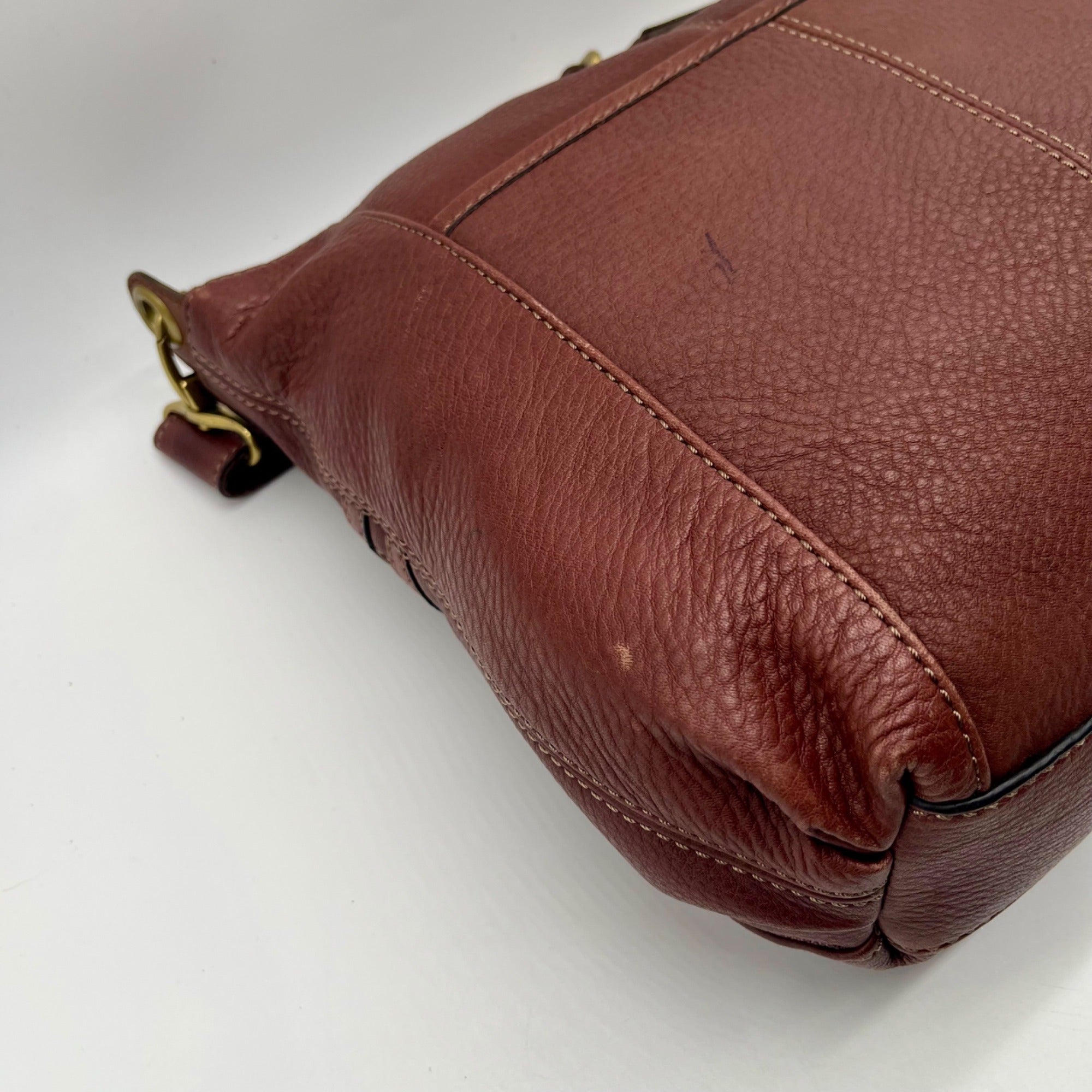 Fossil Brown Pebbled Morgan Travel Shoulder Bag