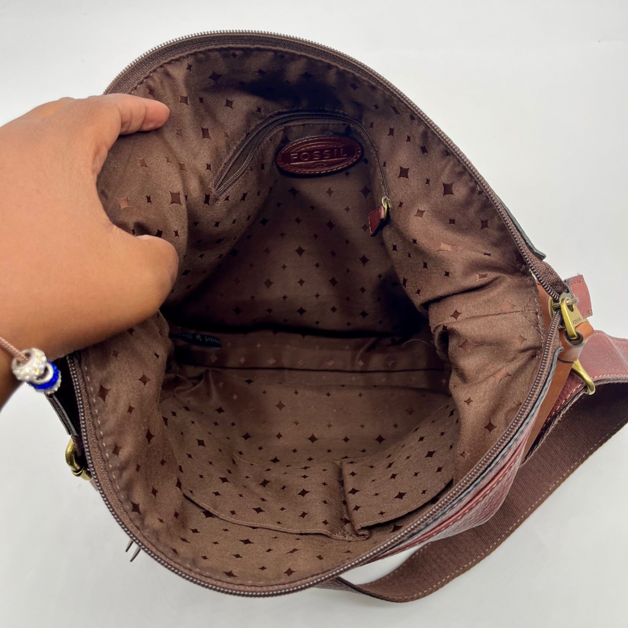 Fossil Brown Pebbled Morgan Travel Shoulder Bag
