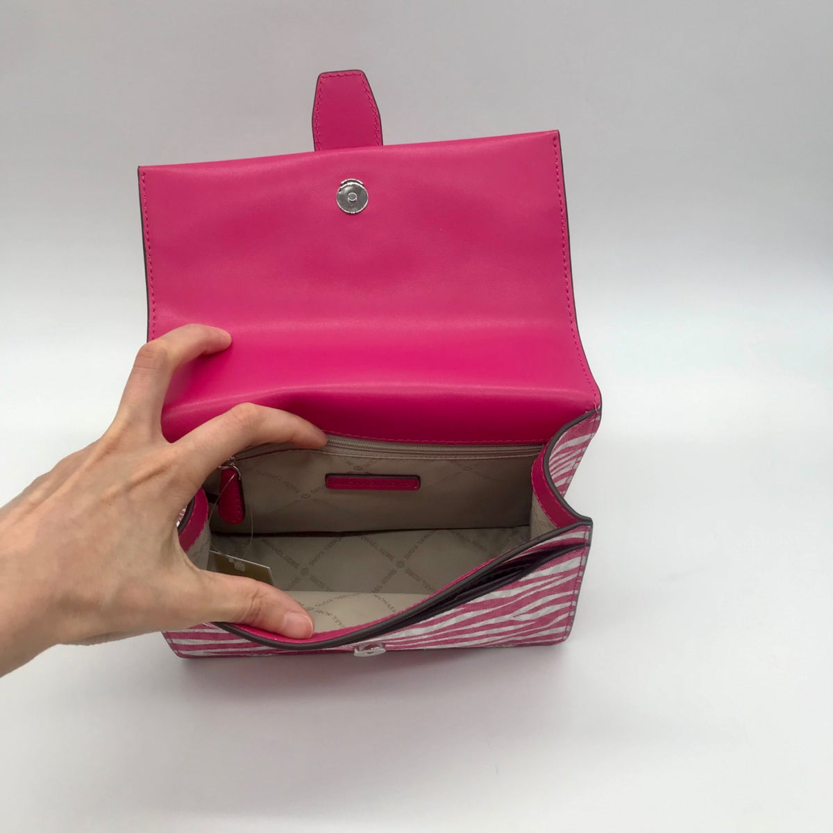 Michael Kors Pink And White Zebra Print Crossbody Bag