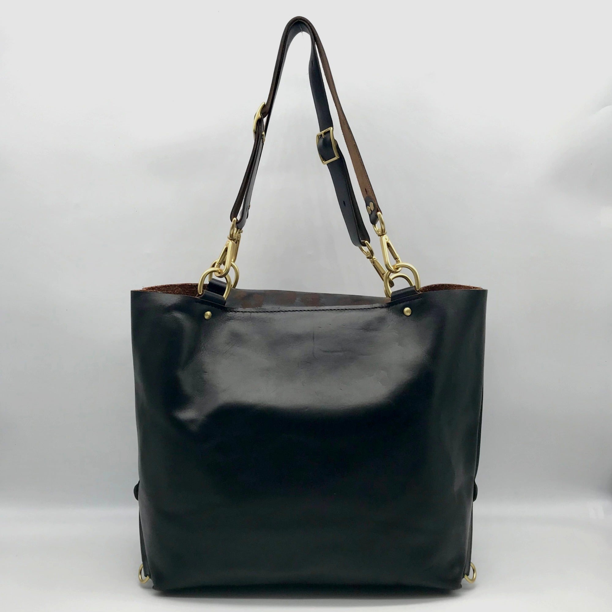 Form Function Form Black Horween Leather &amp; Animal Print Flap 3 Way Bag