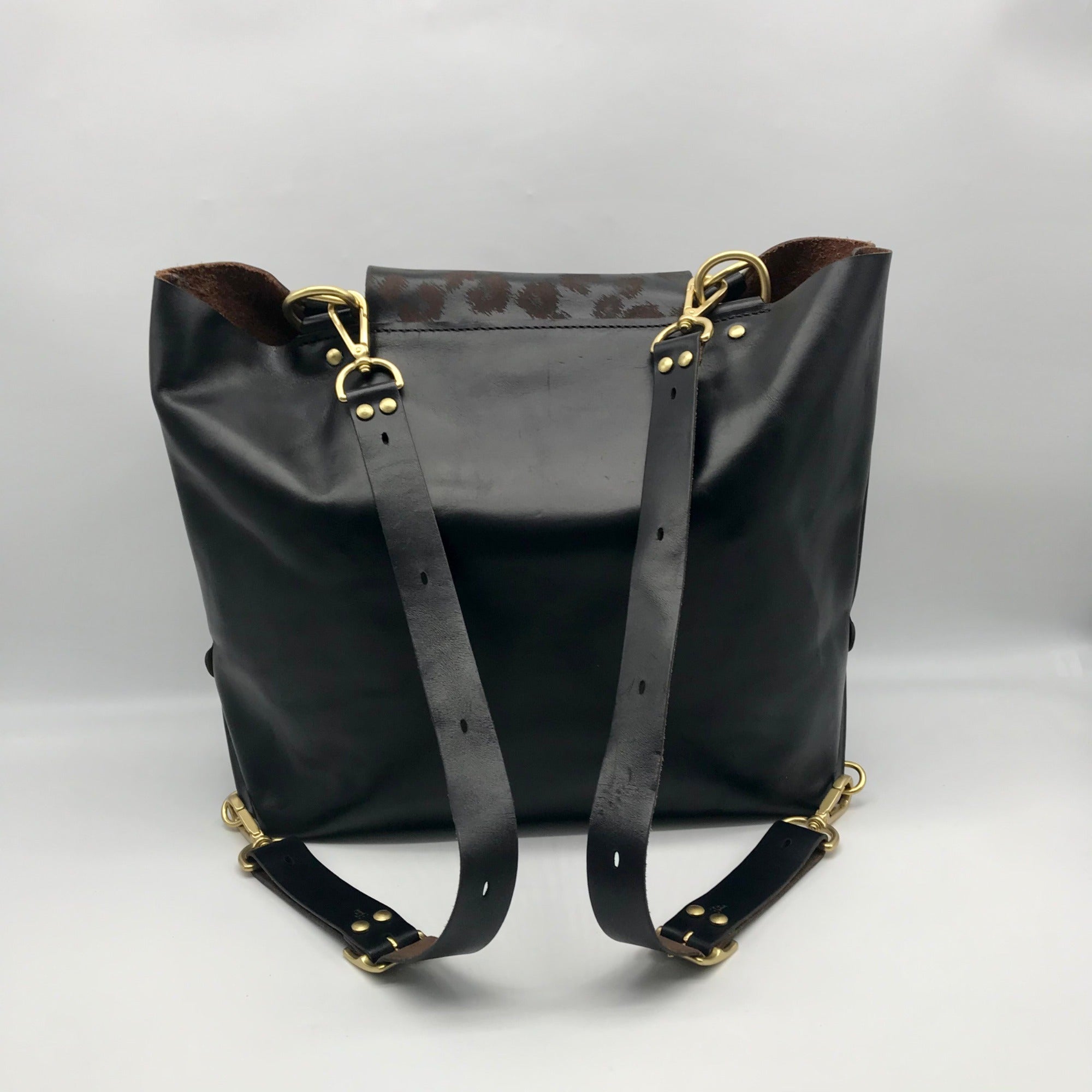 Form Function Form Black Horween Leather &amp; Animal Print Flap 3 Way Bag