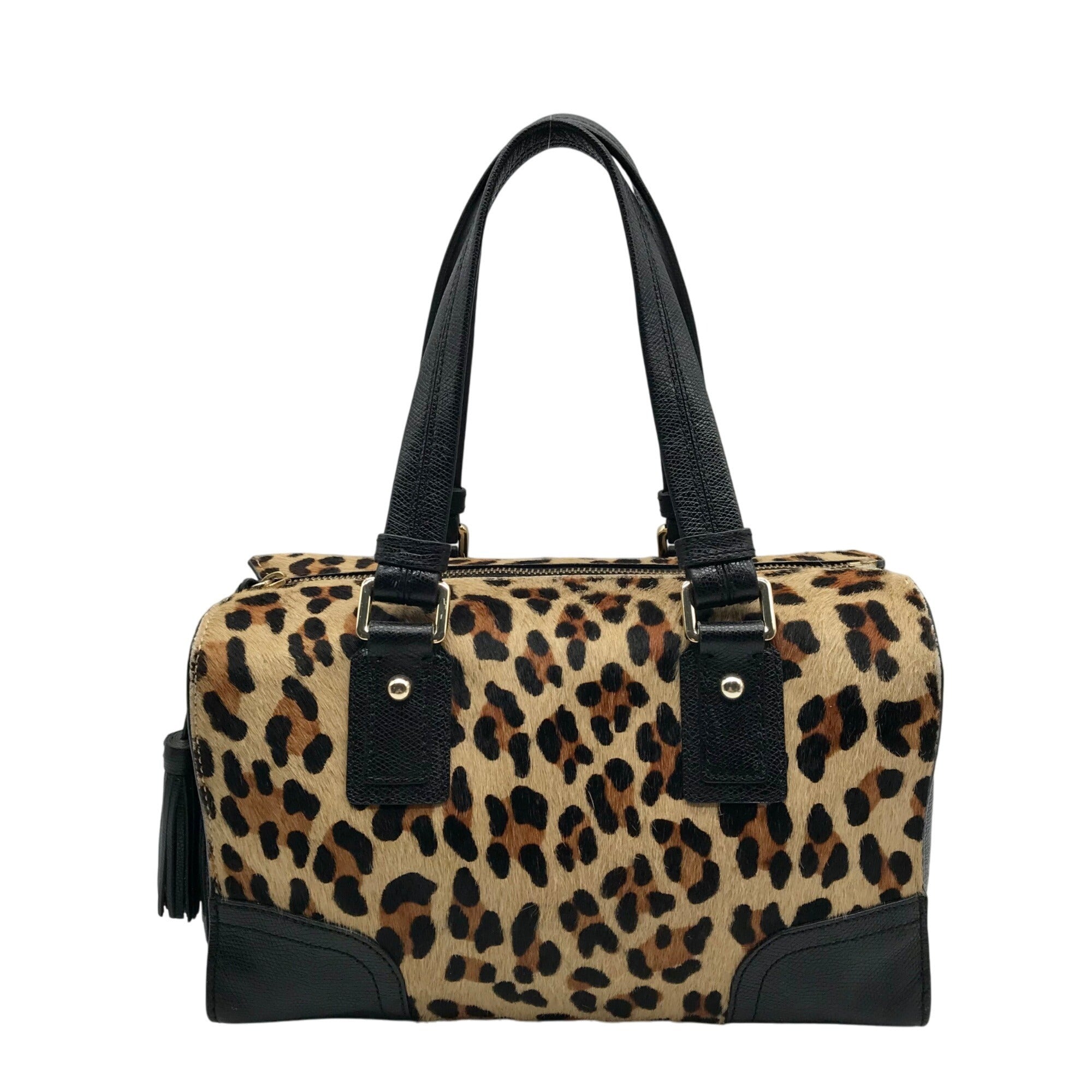 Talbots Black Leopard Print Fur Satchel Bag