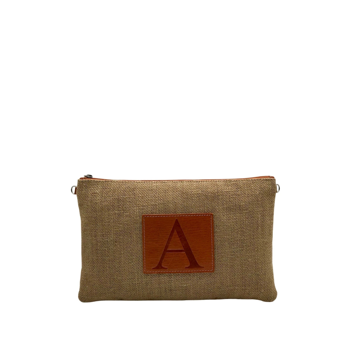 Tan Jute Fabric "A" Branded Patch Shoulder Bag