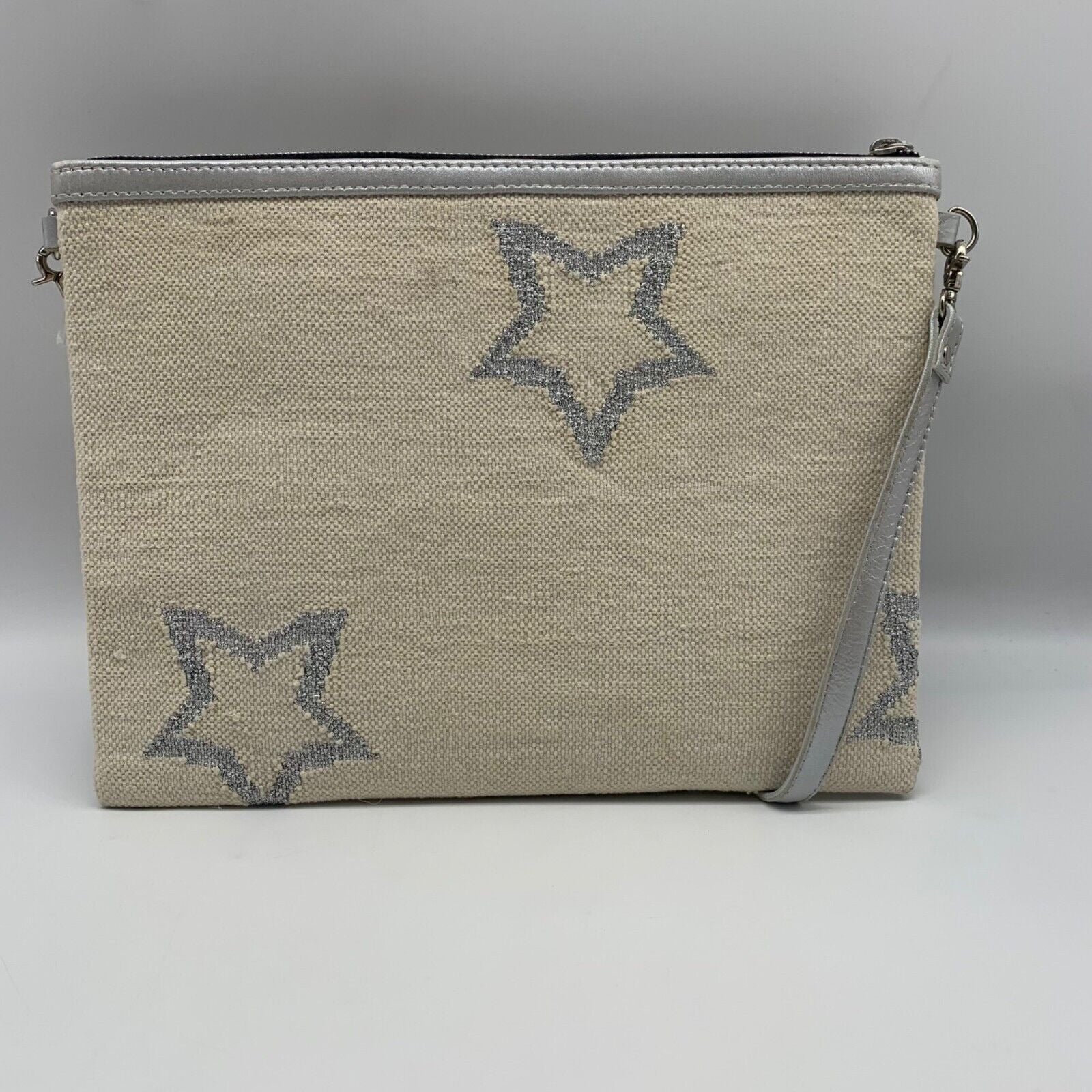 WKND WYFR Ivory Canvas and Silver Star Convertible Clutch