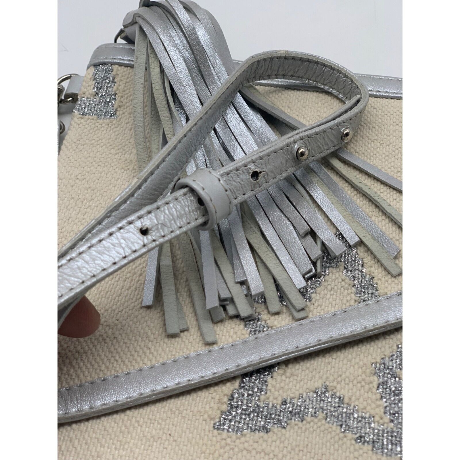 WKND WYFR Ivory Canvas and Silver Star Convertible Clutch
