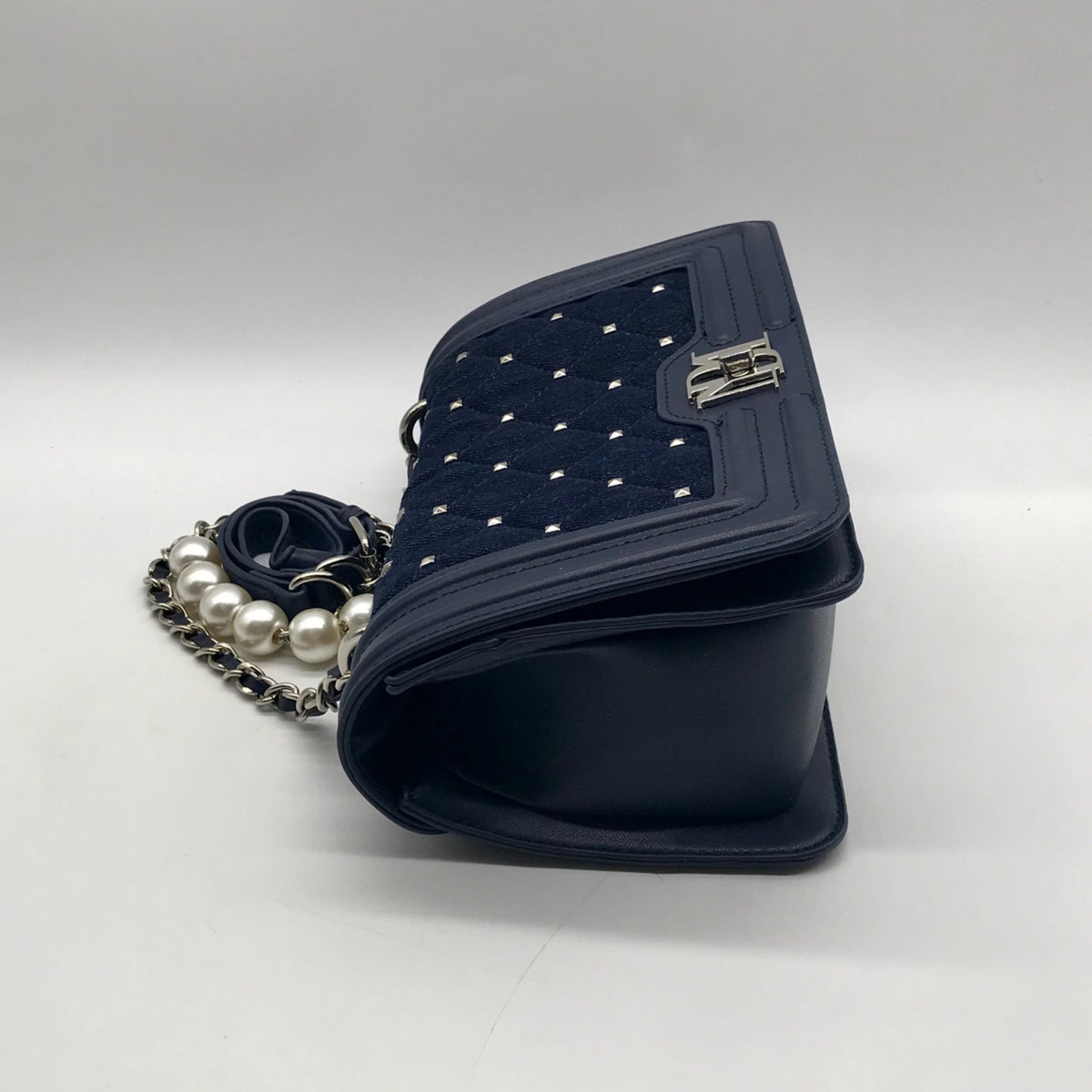 Badgley Mischka Blue Denim Studded Crossbody Bag