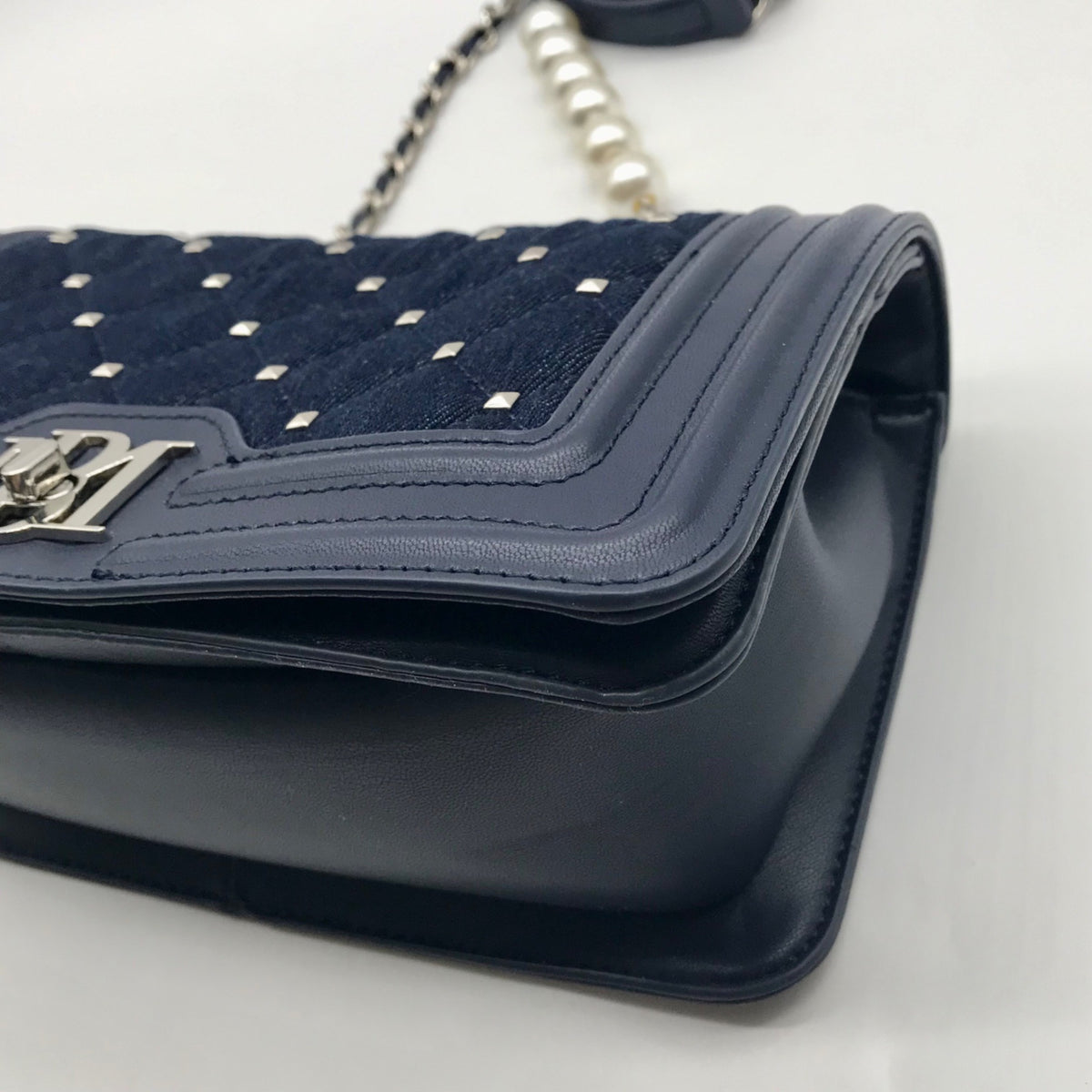 Badgley Mischka Blue Denim Studded Crossbody Bag