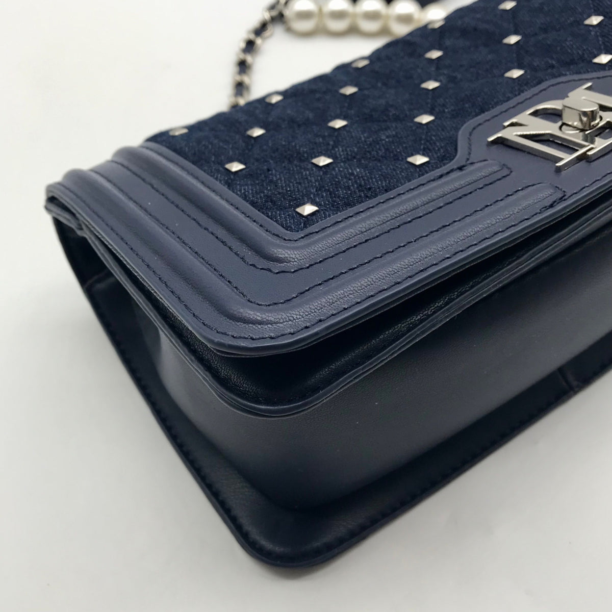 Badgley Mischka Blue Denim Studded Crossbody Bag
