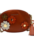 Michael Kors Burnt Orange Leather Floral Applique Crossbody Bag