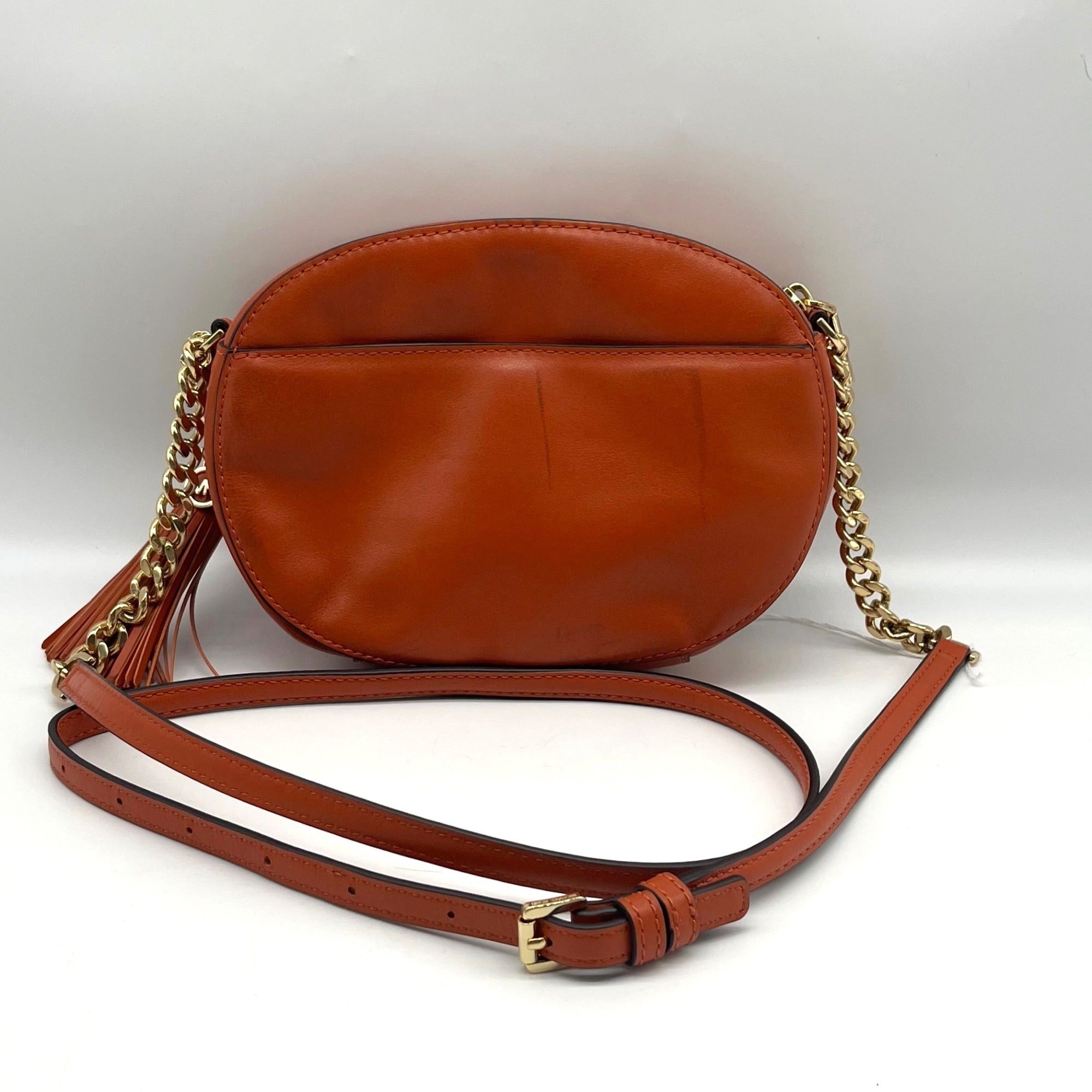 Michael Kors Burnt Orange Leather Floral Applique Crossbody Bag