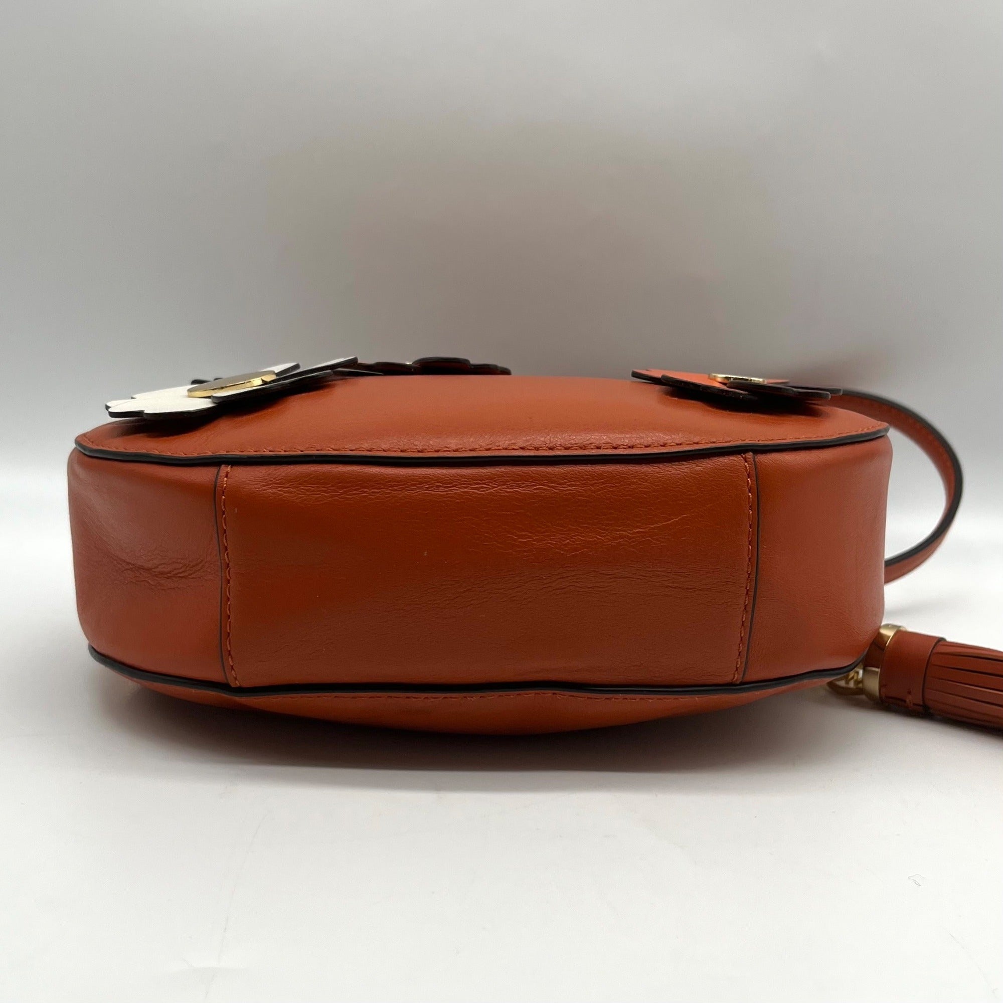 Michael Kors Burnt Orange Leather Floral Applique Crossbody Bag