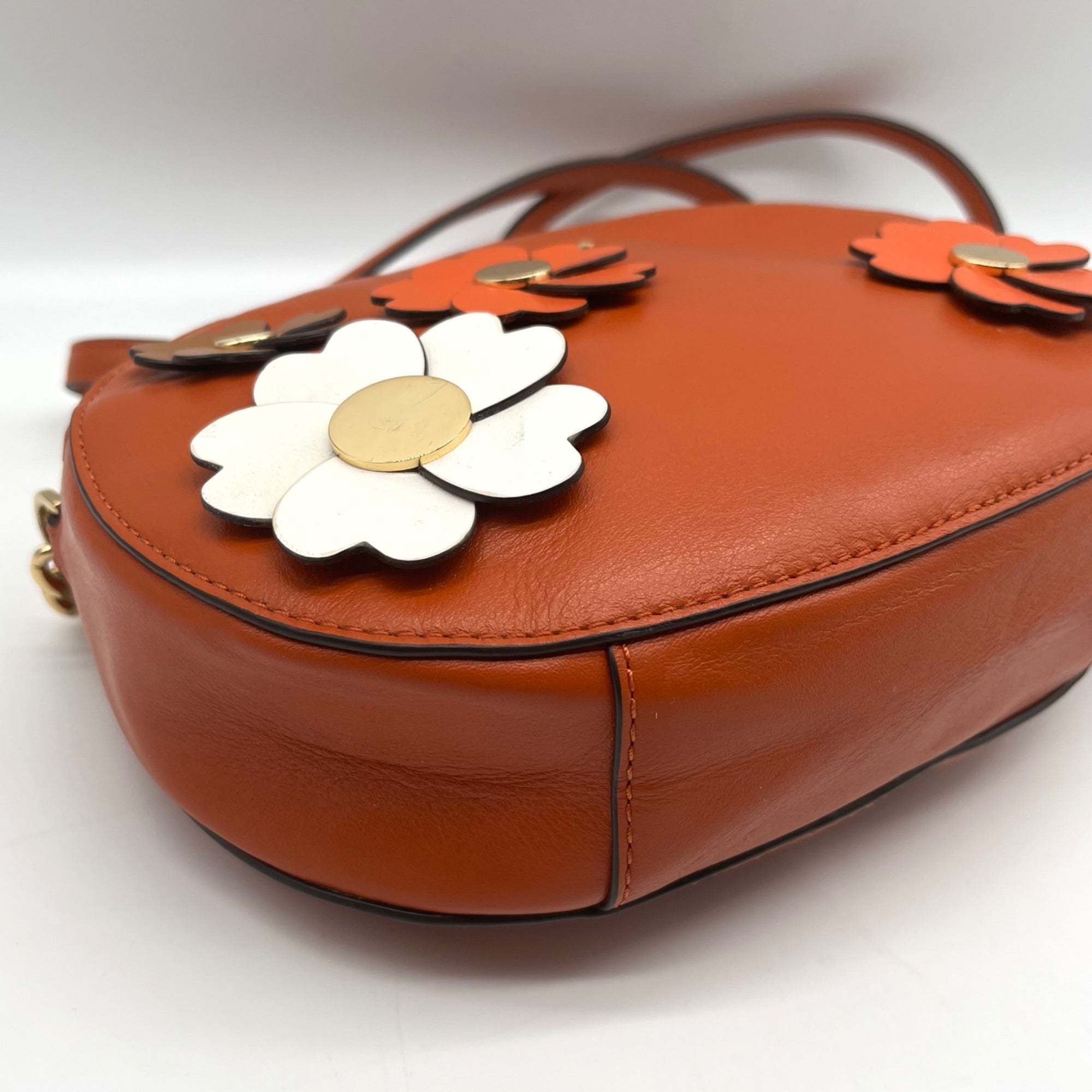 Michael Kors Burnt Orange Leather Floral Applique Crossbody Bag