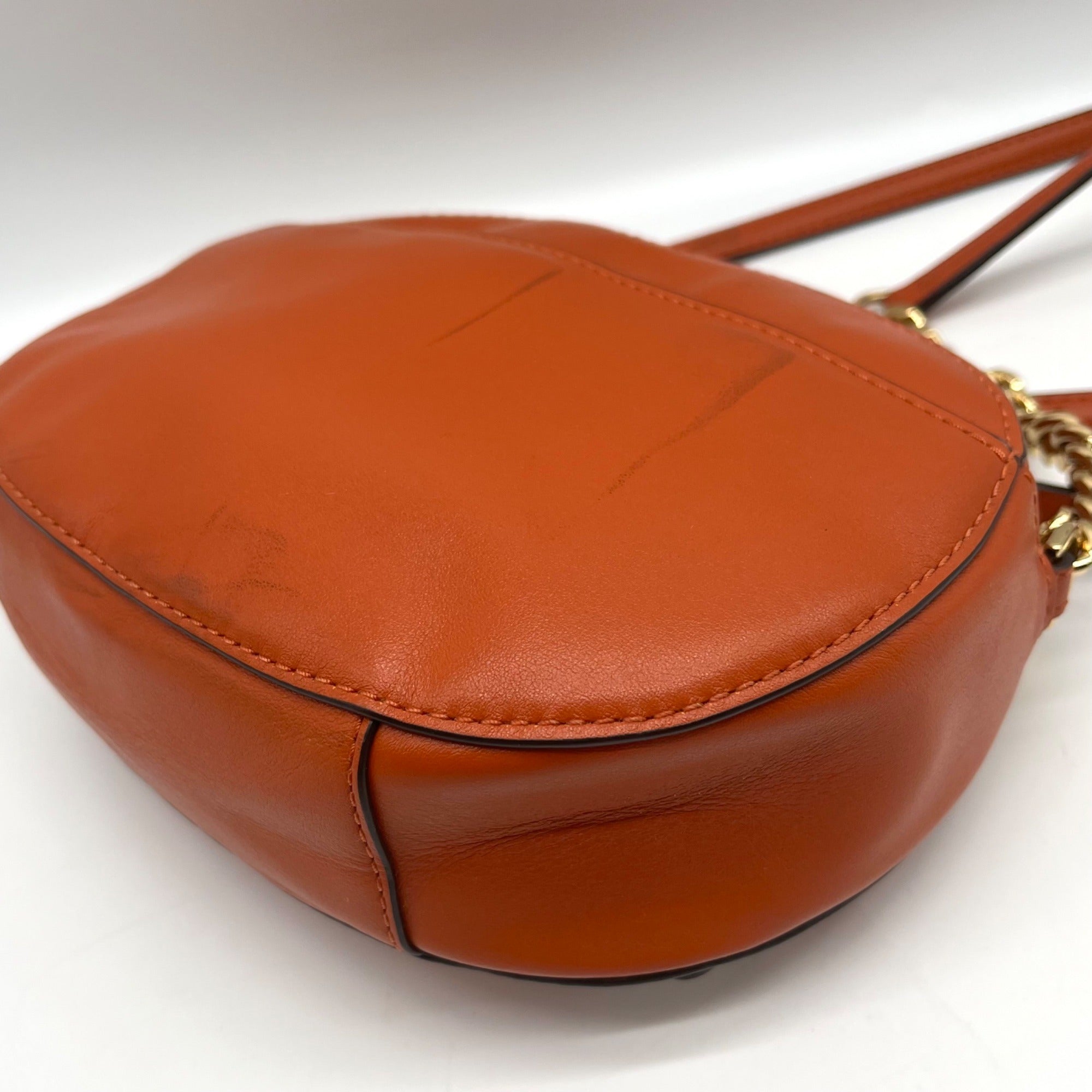 Michael Kors Burnt Orange Leather Floral Applique Crossbody Bag