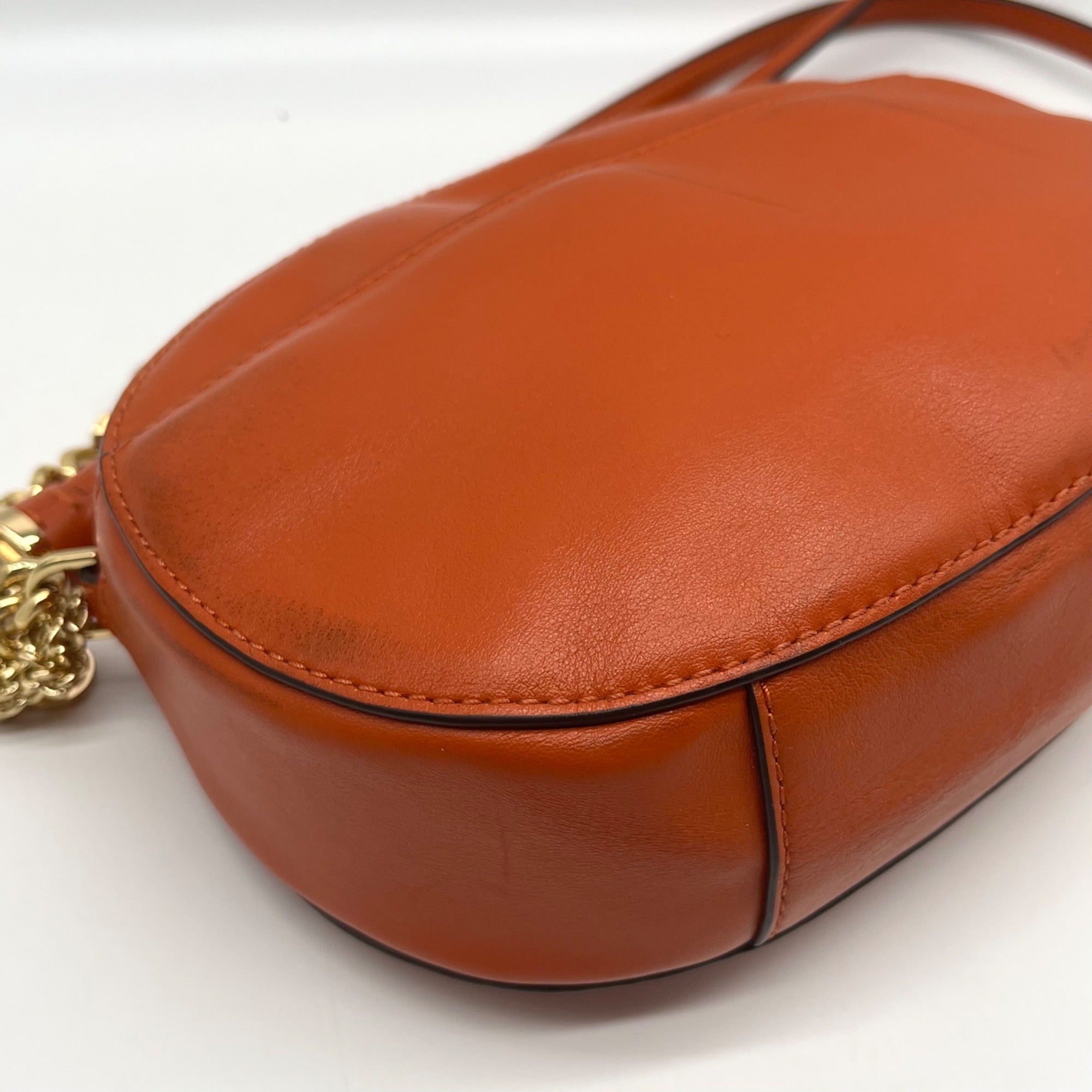 Michael Kors Burnt Orange Leather Floral Applique Crossbody Bag