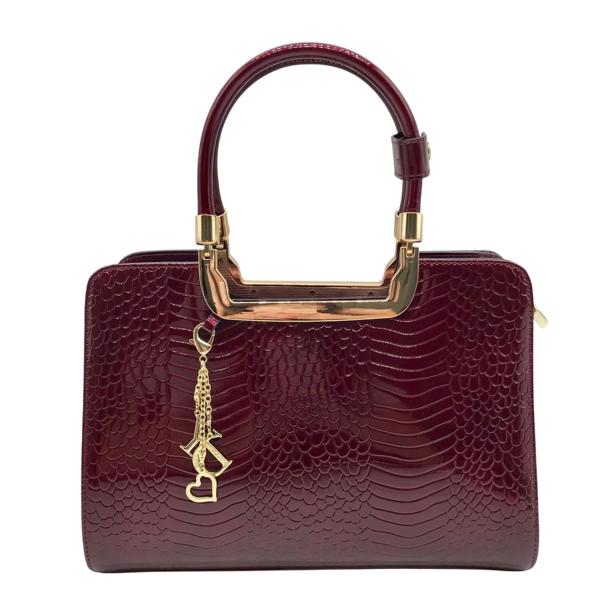 The Danbury Mint Burgundy Snake Embossed Leather Satchel Bag