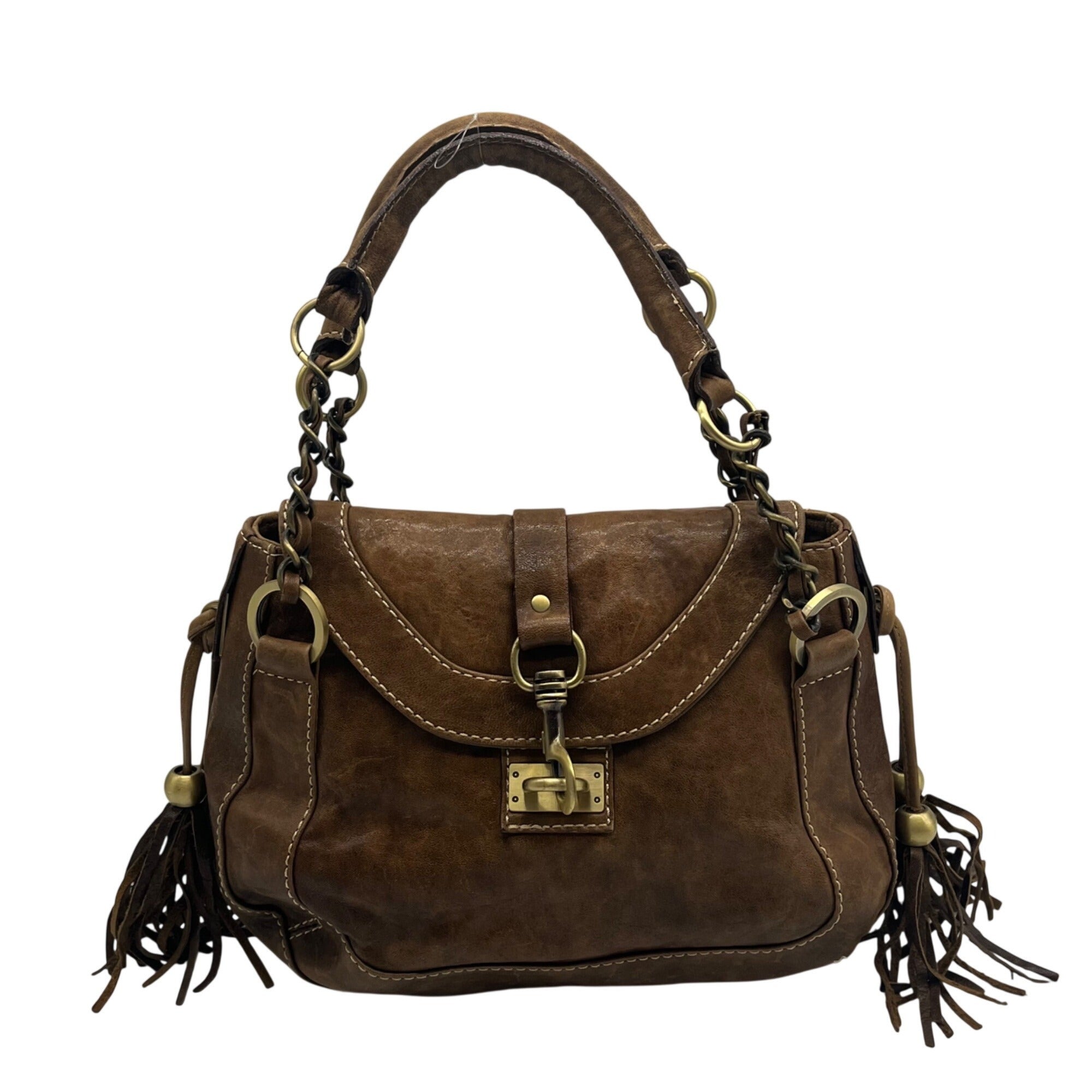 The Real Mccoy Brown Distressed Leather Shoulder Bag