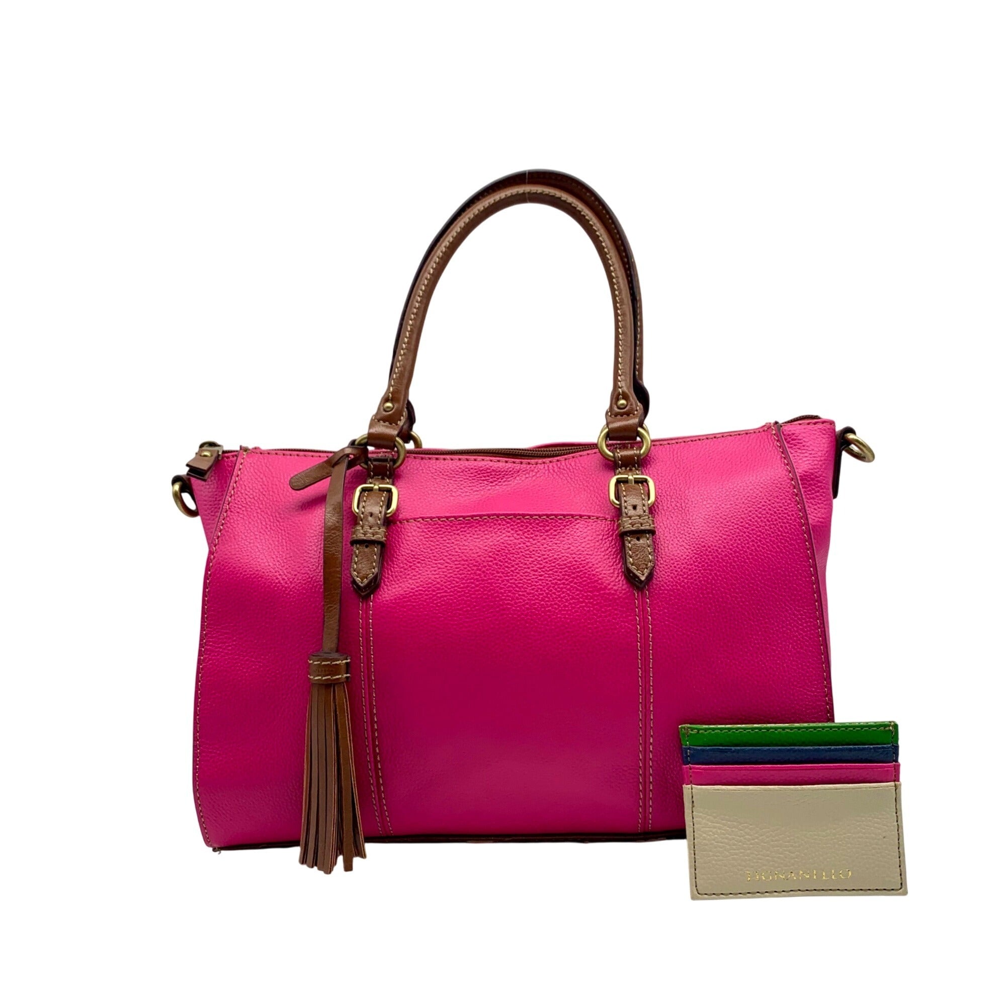 Tignanello Fushia & Brown Shoulder Bag With Matching Wallet