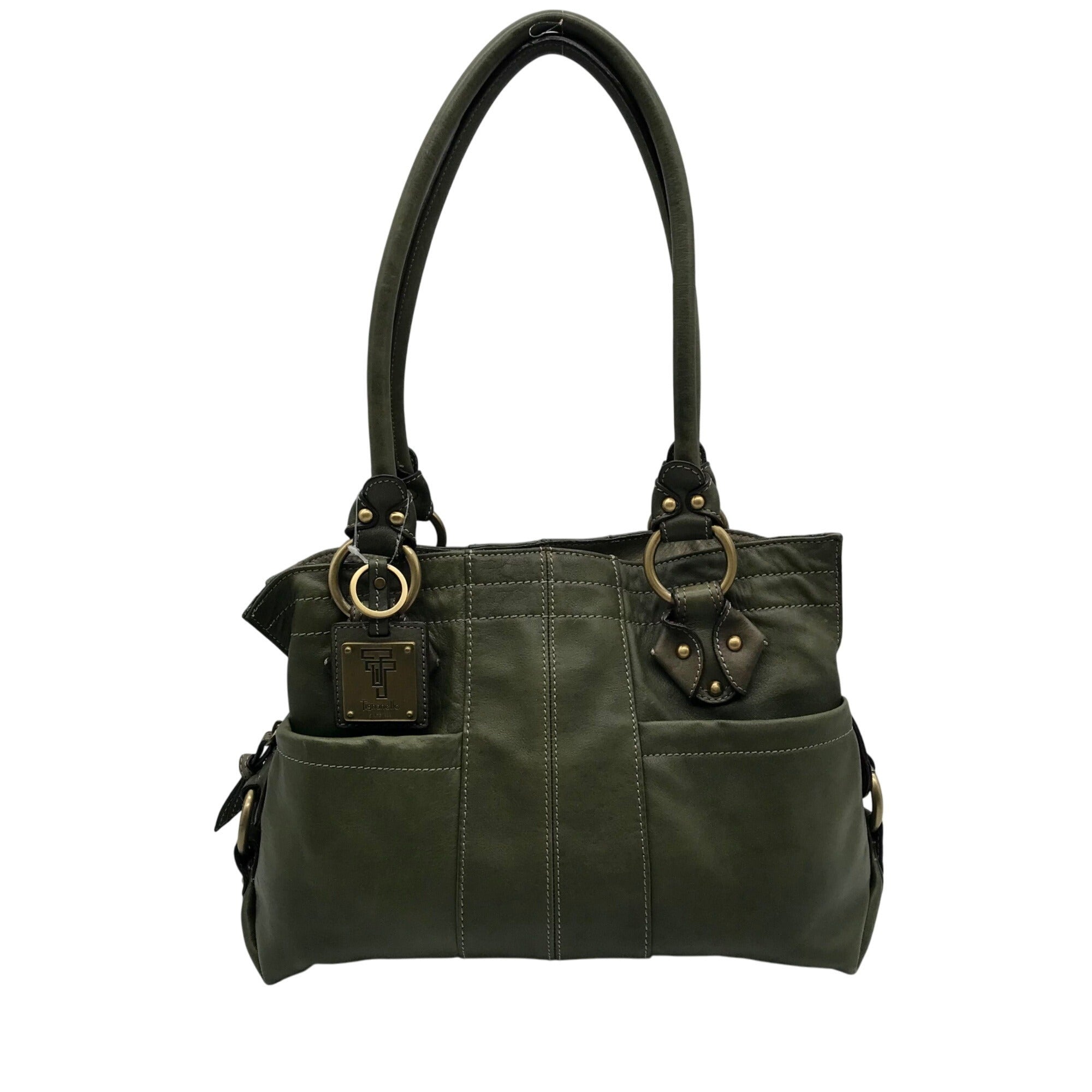 Tignanello Green Leather Multipocket Shoulder Bag