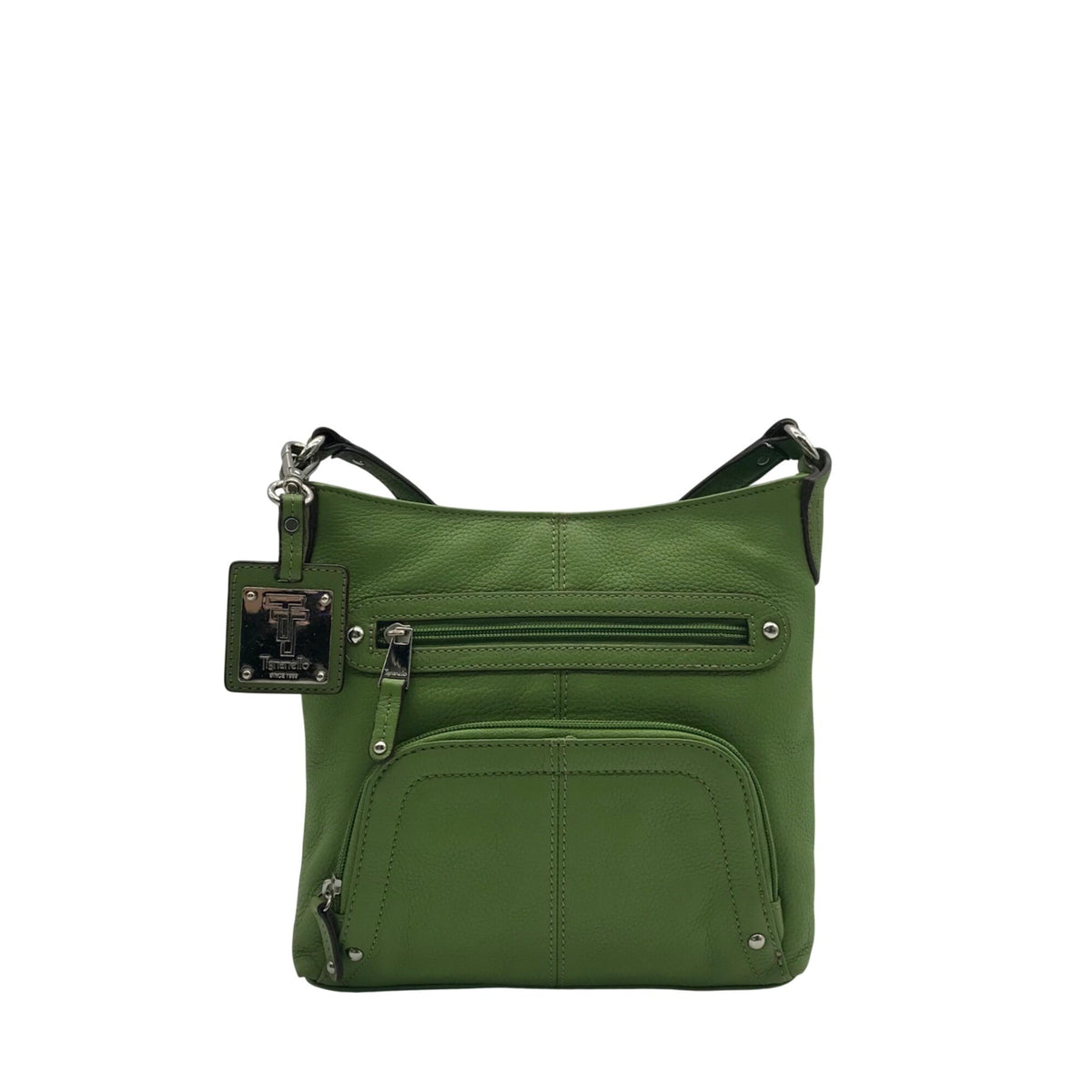 Tignanello Green Pebbled Leather Multi-Pocket Crossbody Bag