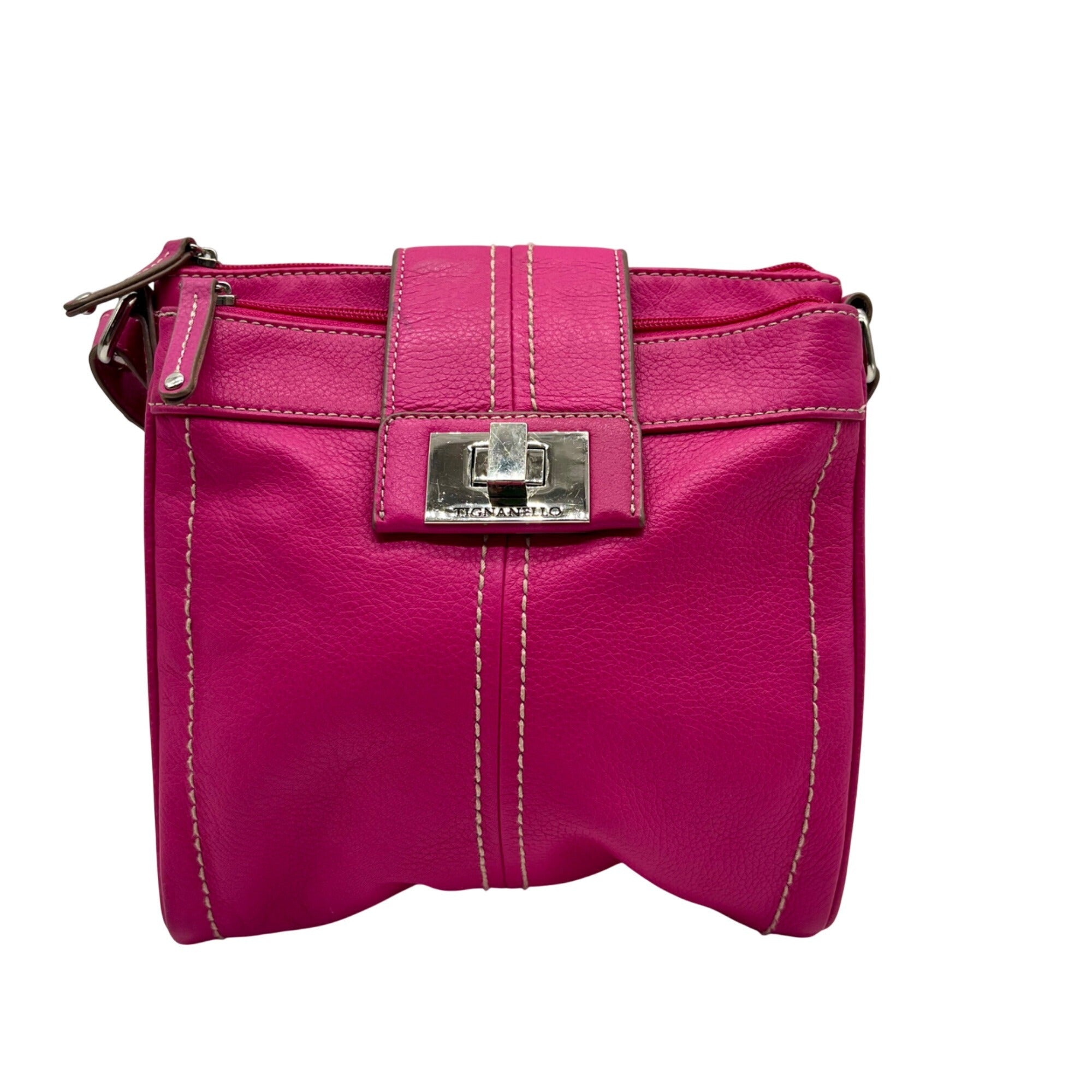 Tignanello Pink Pebbled Leather Organizer Crossbody Bag