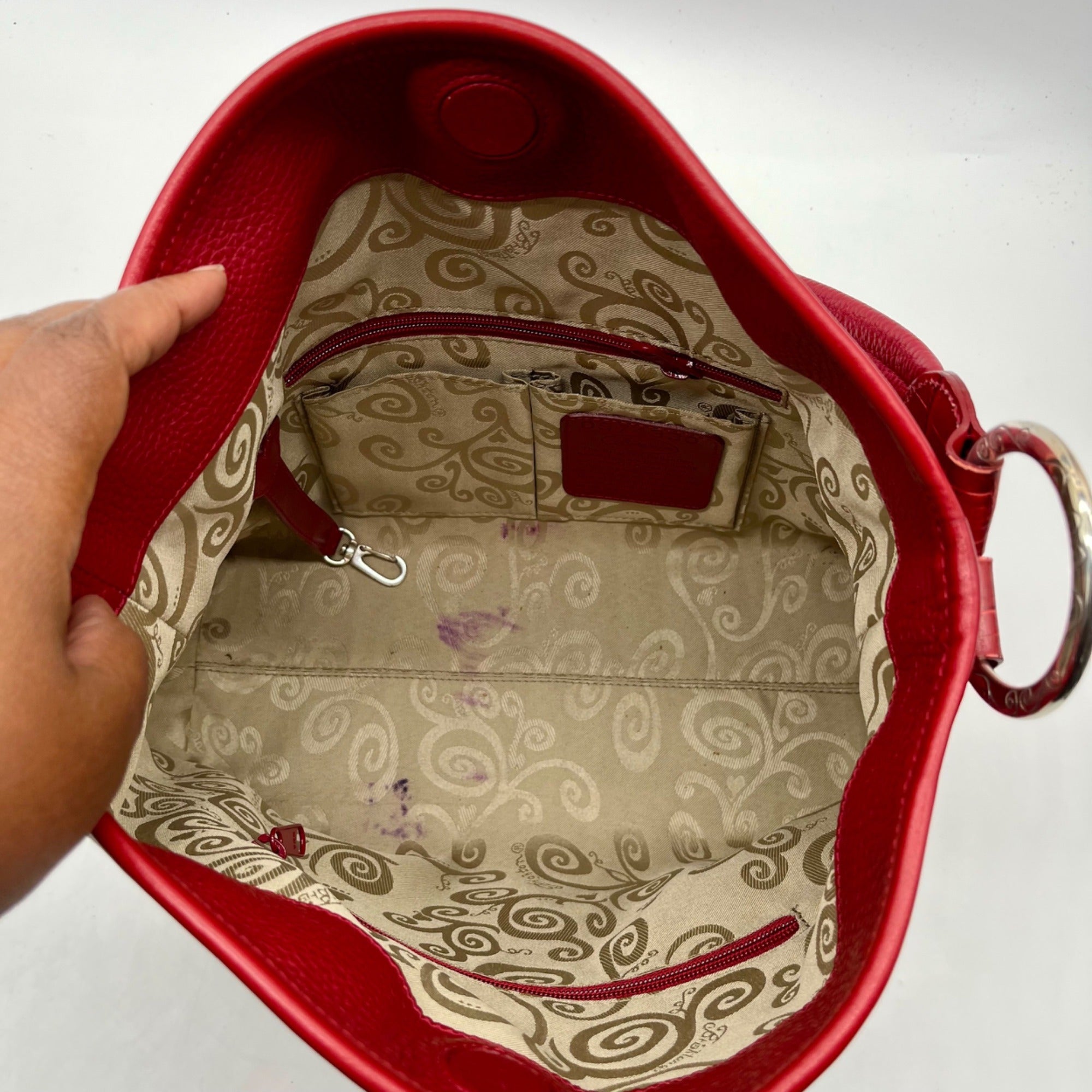 Brighton Red Heart Print Fabric Shoulder Bag
