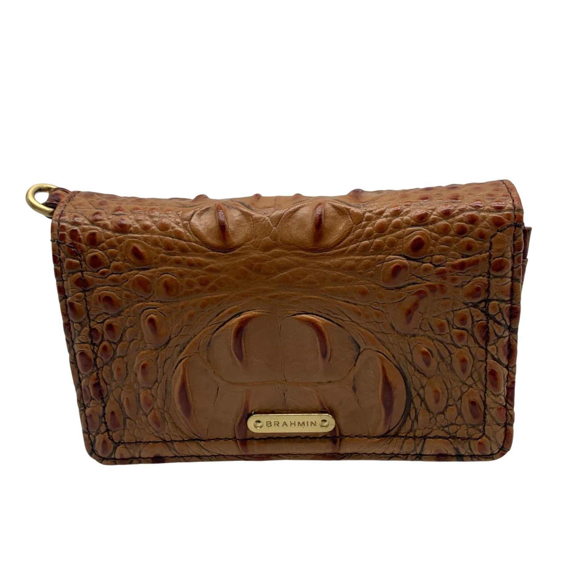 Brahmin Pecan Melbourne Croc Embossed Leather Wristlet Wallet