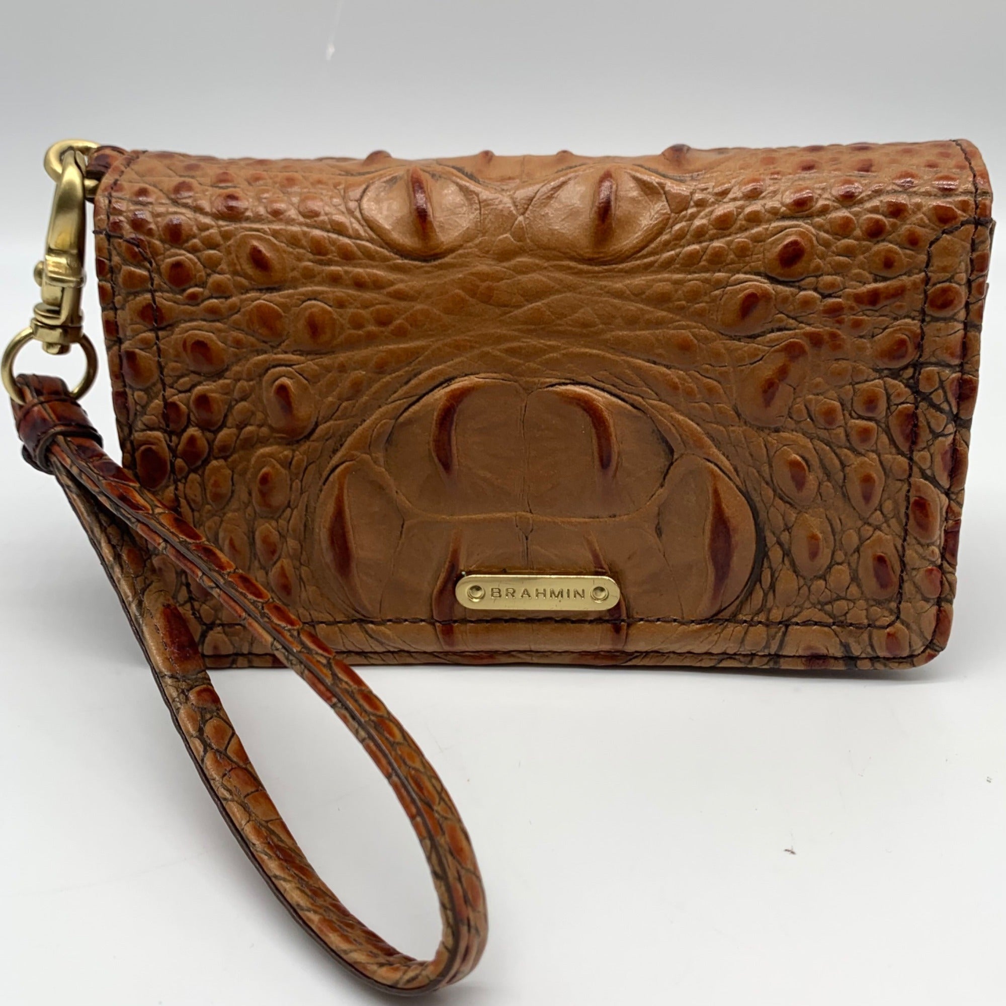 Brahmin Pecan Melbourne Croc Embossed Leather Wristlet Wallet