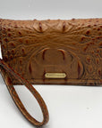 Brahmin Pecan Melbourne Croc Embossed Leather Wristlet Wallet