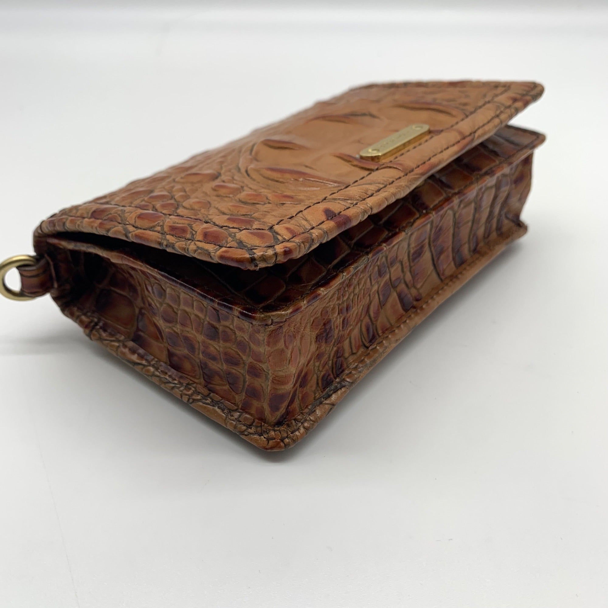 Brahmin Pecan Melbourne Croc Embossed Leather Wristlet Wallet