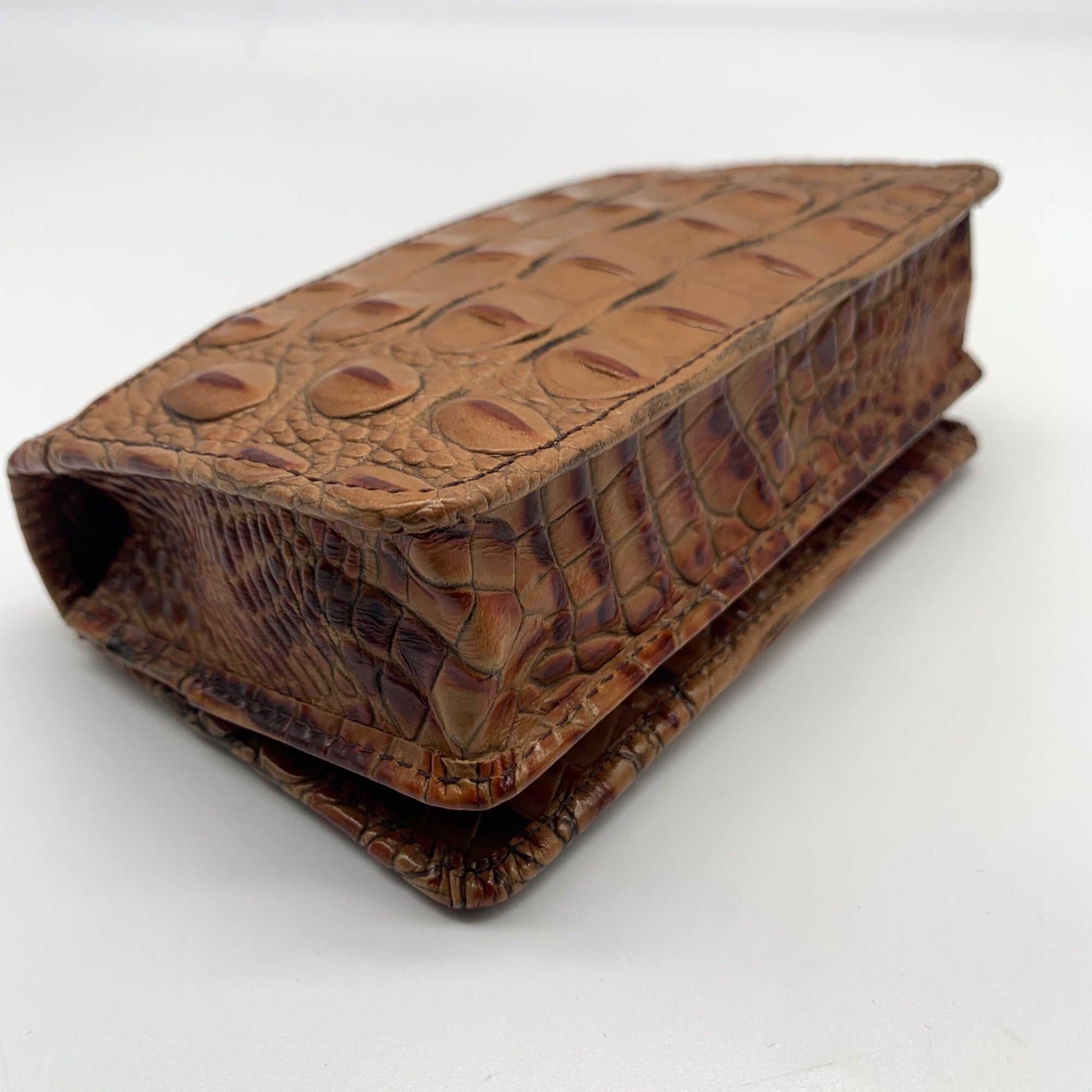 Brahmin Pecan Melbourne Croc Embossed Leather Wristlet Wallet