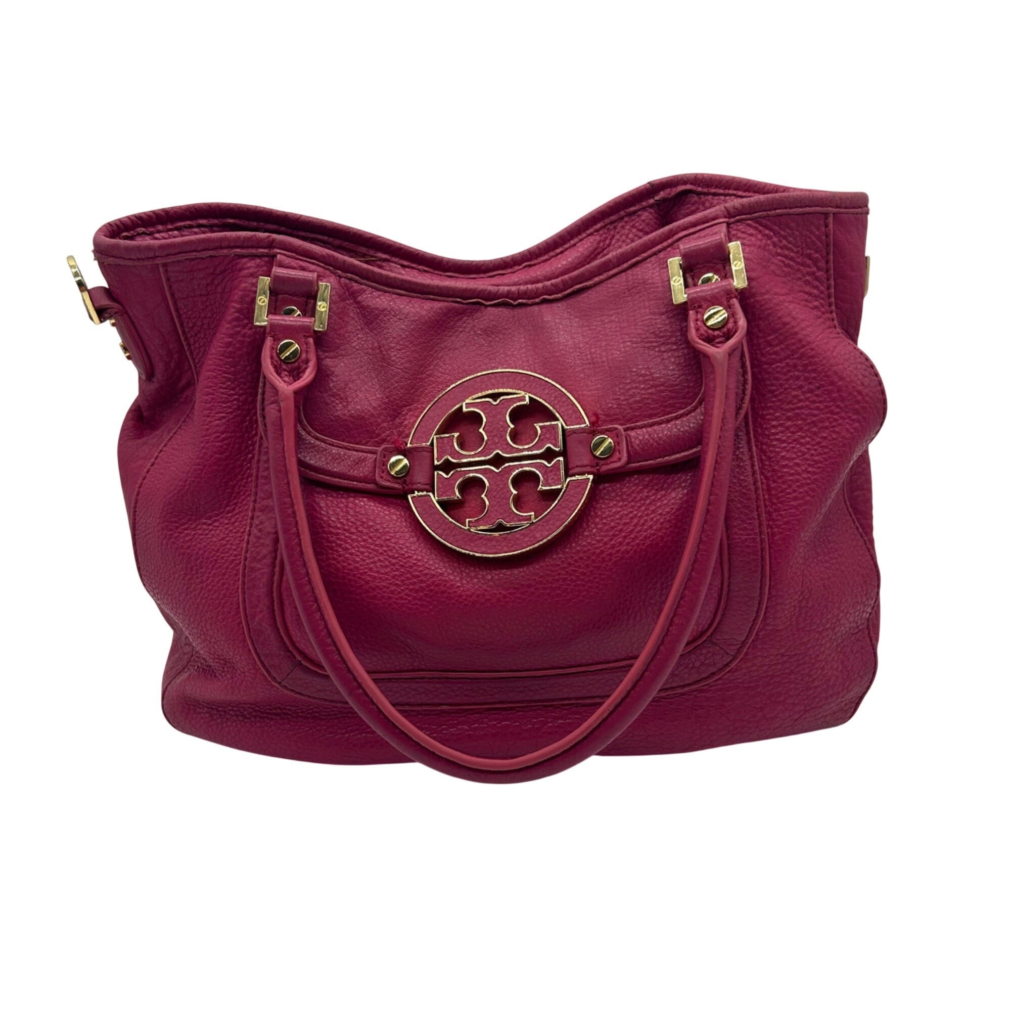 Tory Burch Amanda Magenta Pink Pebbled Leather Hobo Bag