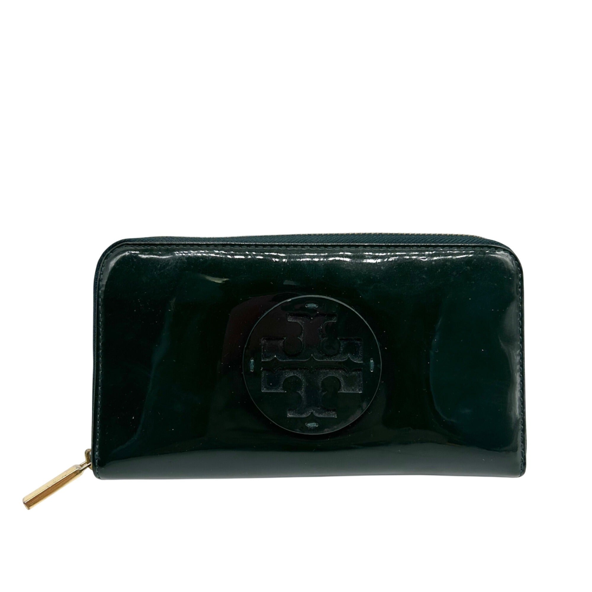 Tory Burch Black Patent Leather Continental Zip-Around Wallet