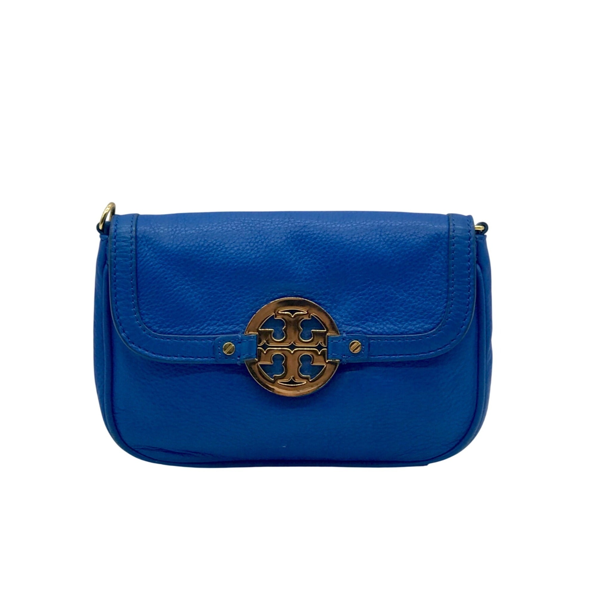 Tory Burch Blue Pebbled Leather Mini Crossbody Bag