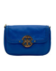 Tory Burch Blue Pebbled Leather Mini Crossbody Bag