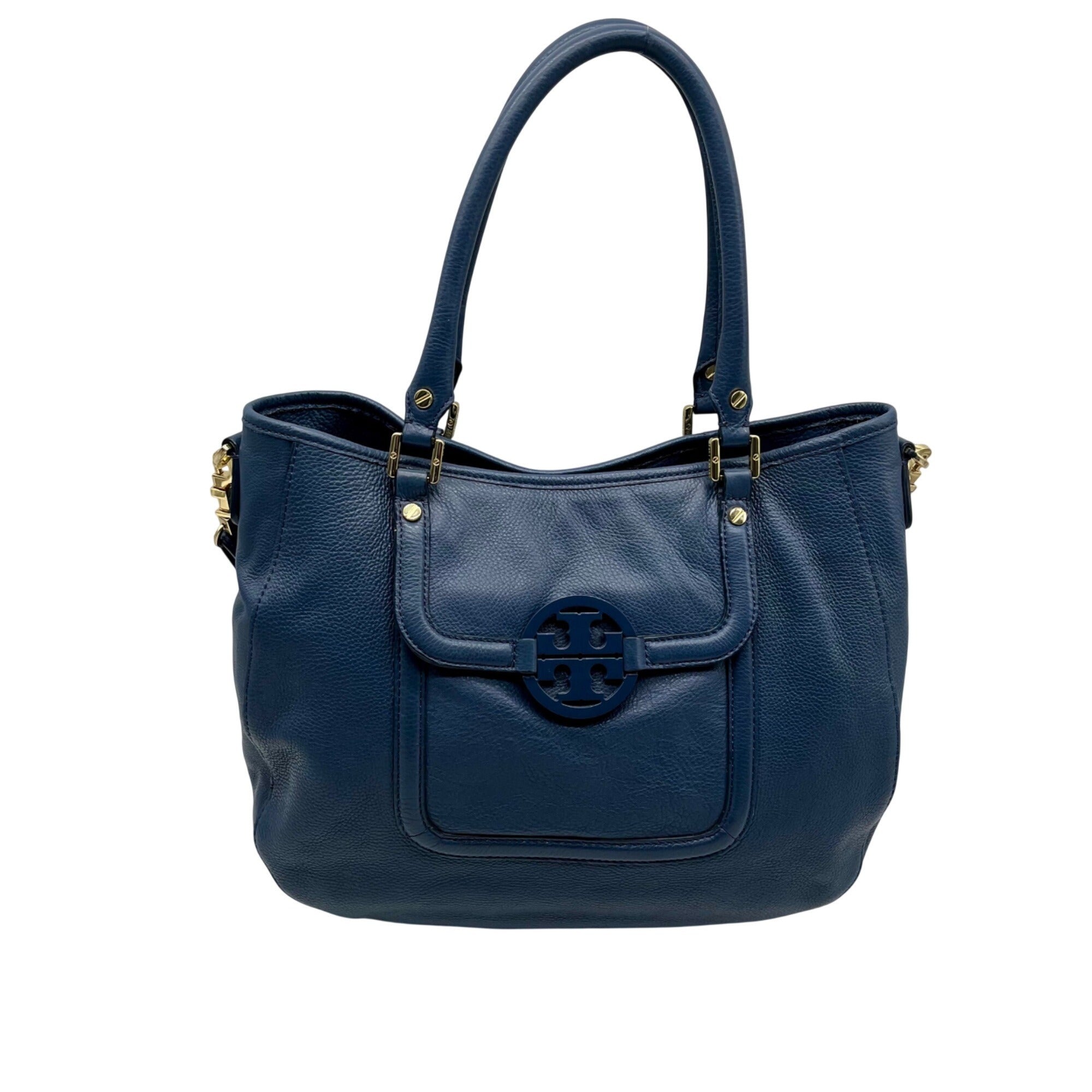 Tory Burch Blue Pebbled Leather Shoulder Bag