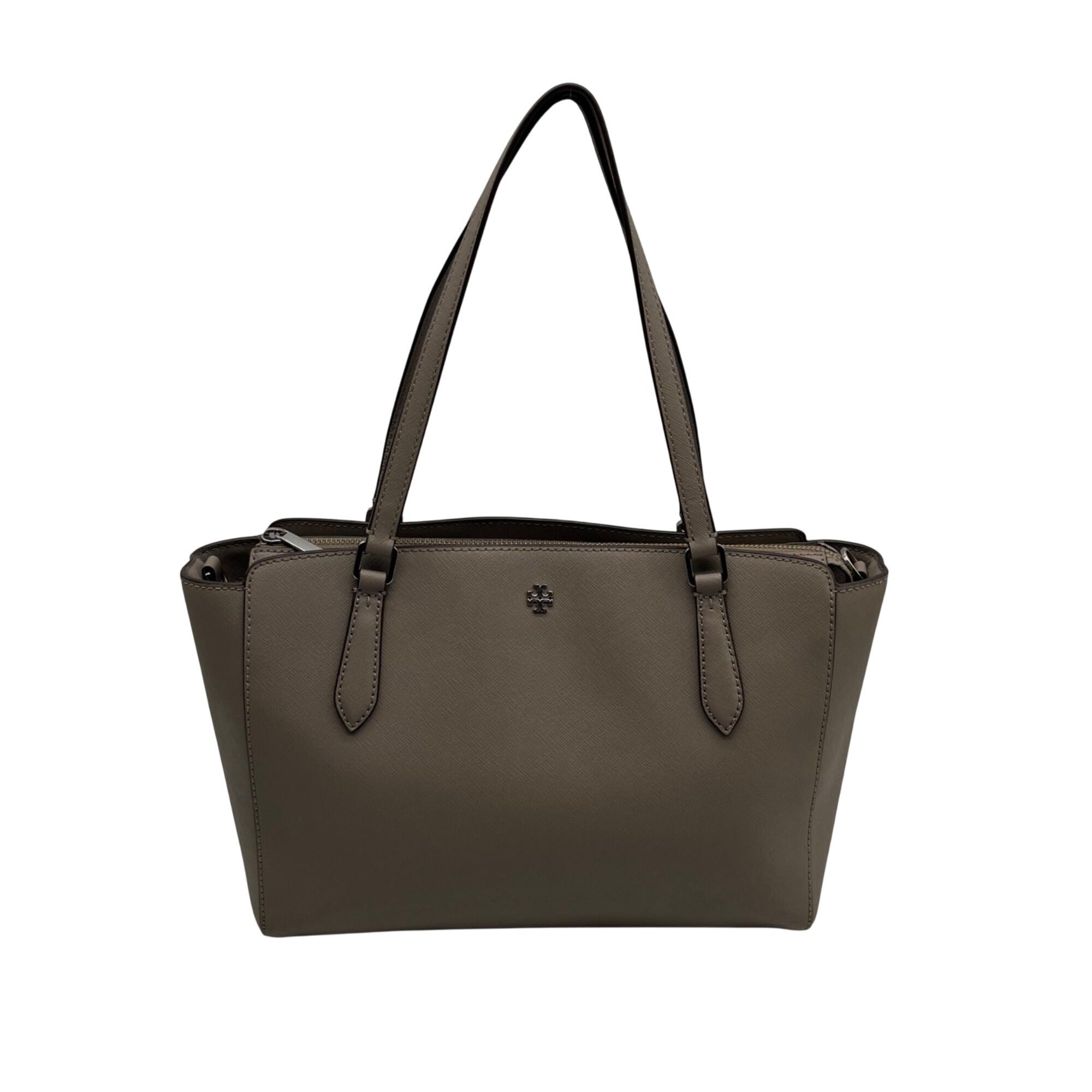 Tory Burch Grey Leather Emerson Small Top Zip Tote Bag