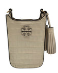 Tory Burch Ivory Embossed Leather Thea Cell Phone Crossbody
