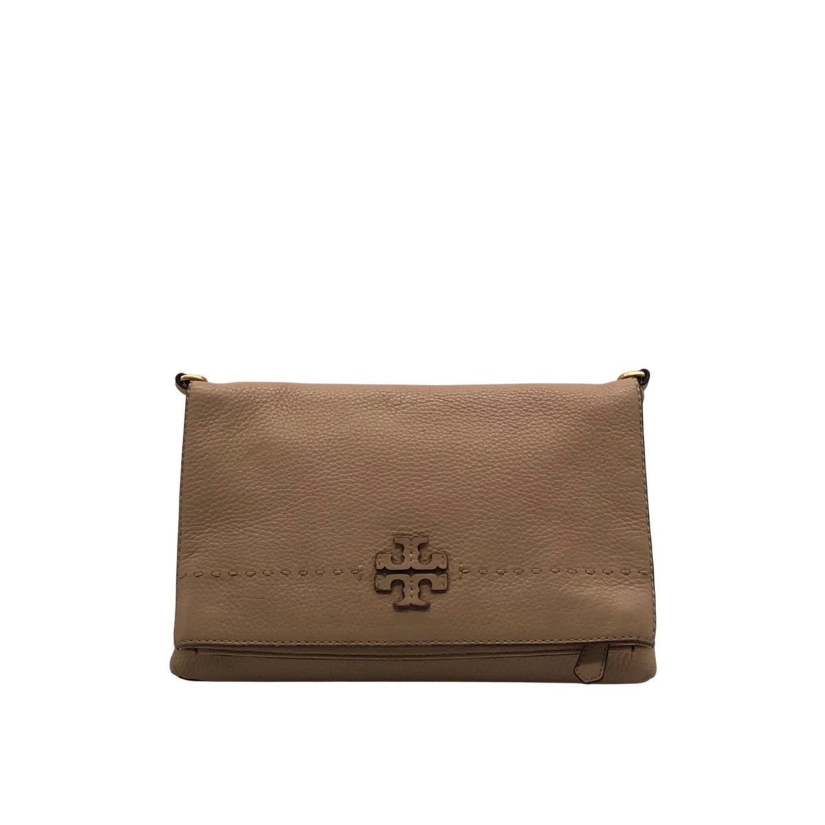 Tory Burch Ivory Pebbled Leather Fold-over Crossbody Bag
