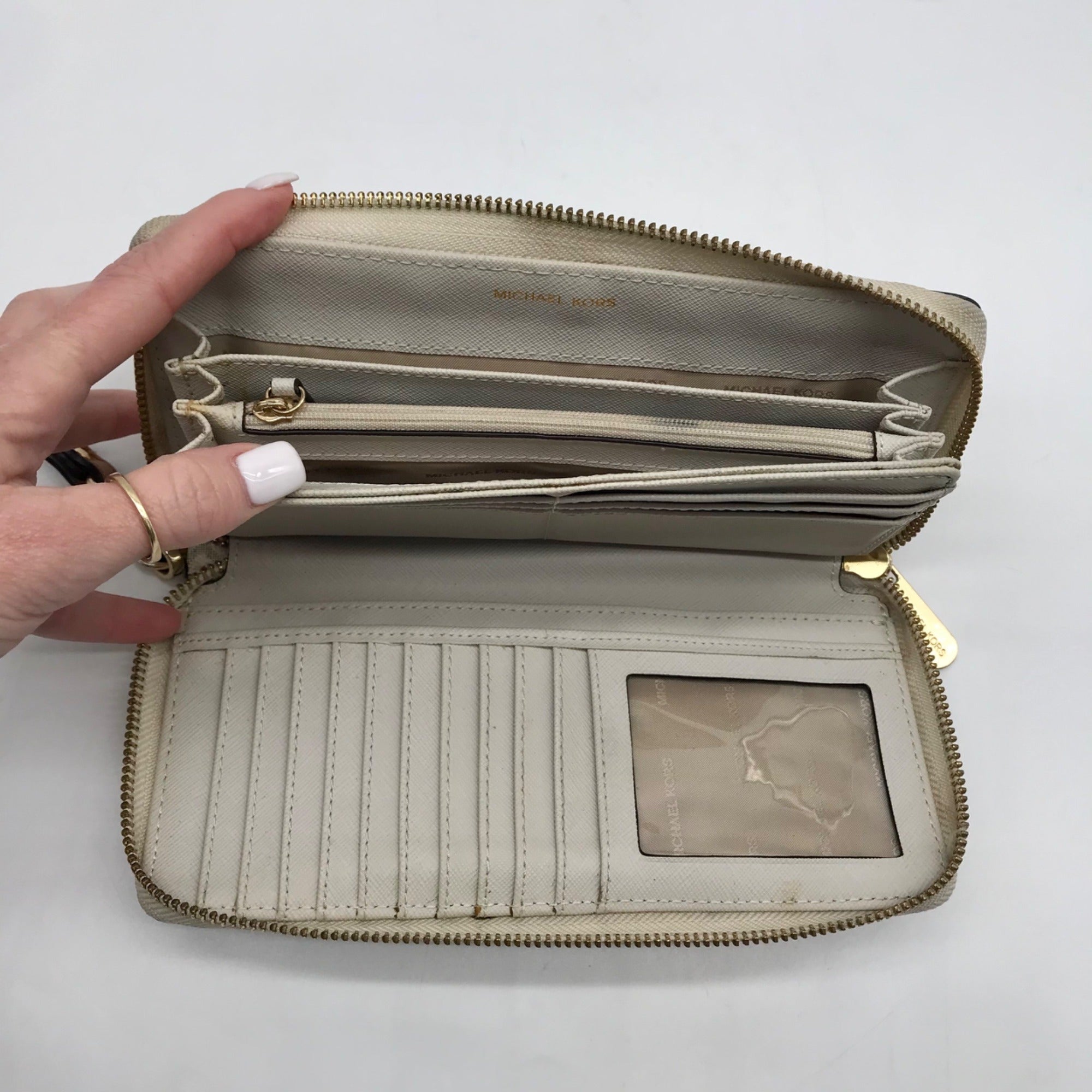 Michael Kors Vanilla Pebbled Leather Large Logo Continental Wallet